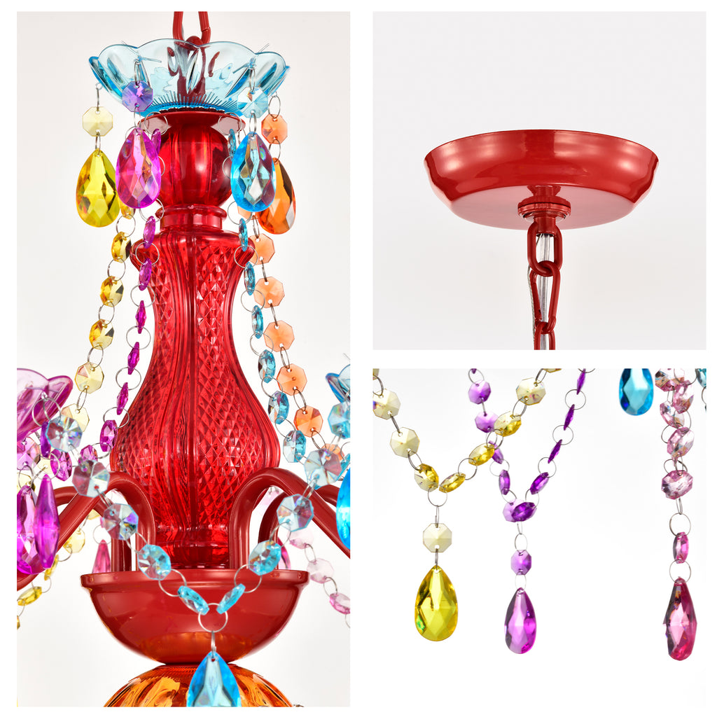5-Light Multicolor Crystal Chandelier, Colorful Acrylic Kids Chandelier