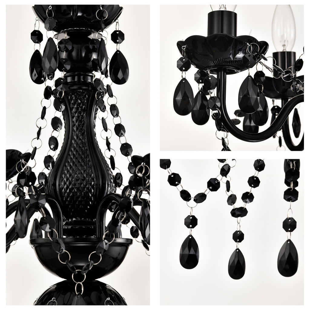 Plug in Chandelier 4-Light,Black Small Acrylic Crystal Hanging Light Fixture with 20ft cord for Bedroom Dining Room