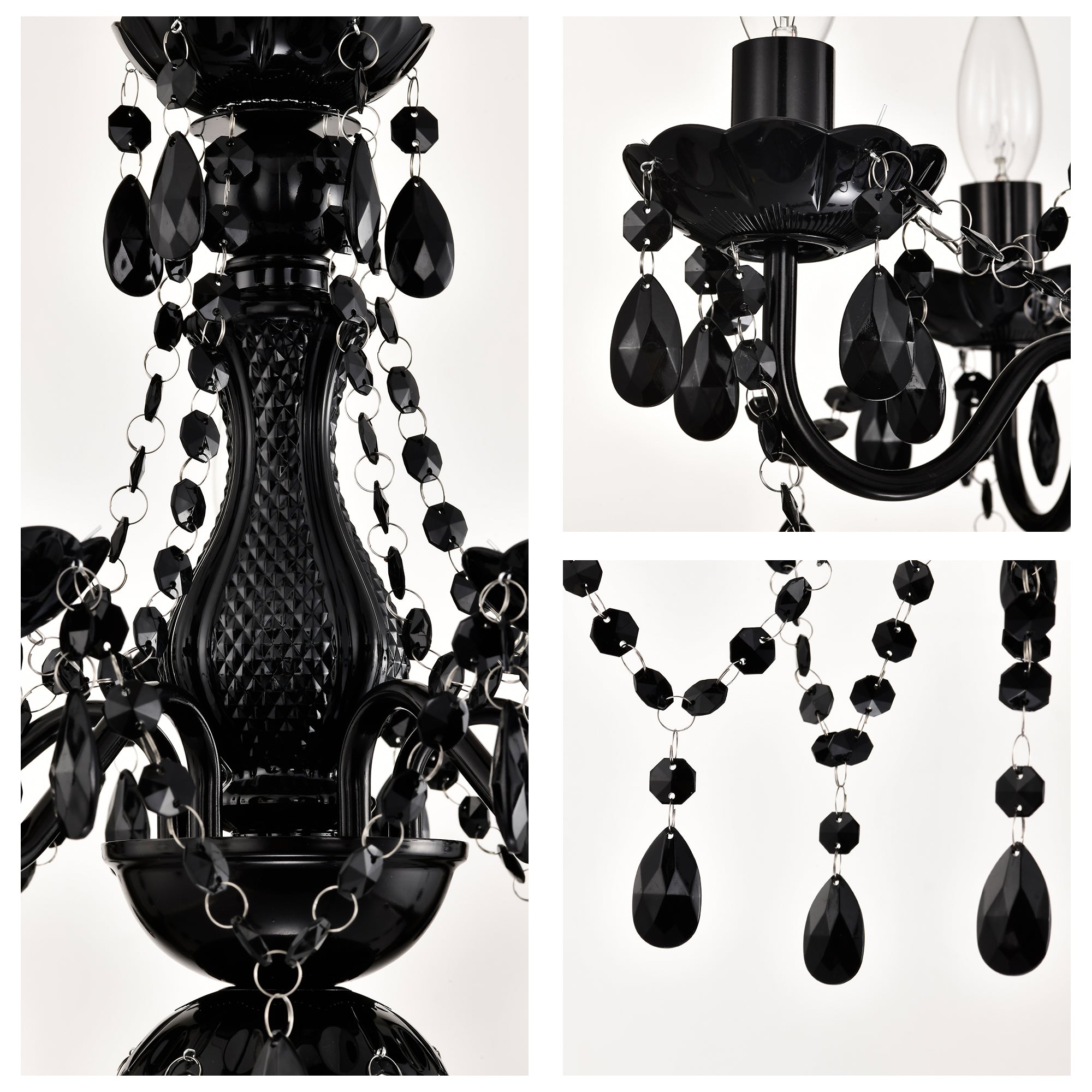 Plug in Chandelier 4-Light,Black Small Acrylic Crystal Hanging Light Fixture with 20ft cord for Bedroom Dining Room
