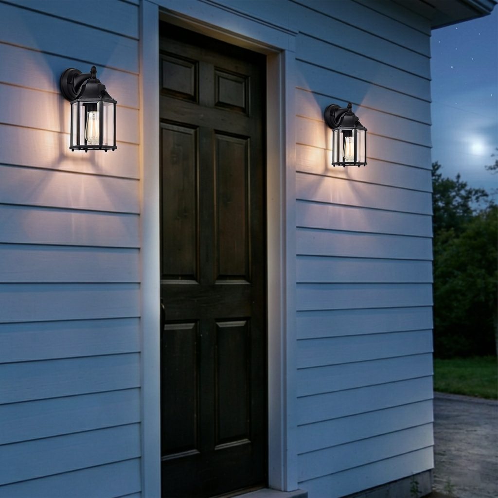 Dusk to Dawn Outdoor Wall Sconce Light Fixture 2 Pack, Waterproof Black Porch Light, Hardwired Exterior Wall Mount Lantern for Garage Entryway Patio
