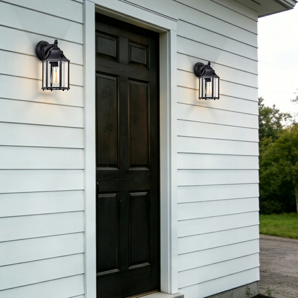 Dusk to Dawn Outdoor Wall Sconce Light Fixture 2 Pack, Waterproof Black Porch Light, Hardwired Exterior Wall Mount Lantern for Garage Entryway Patio