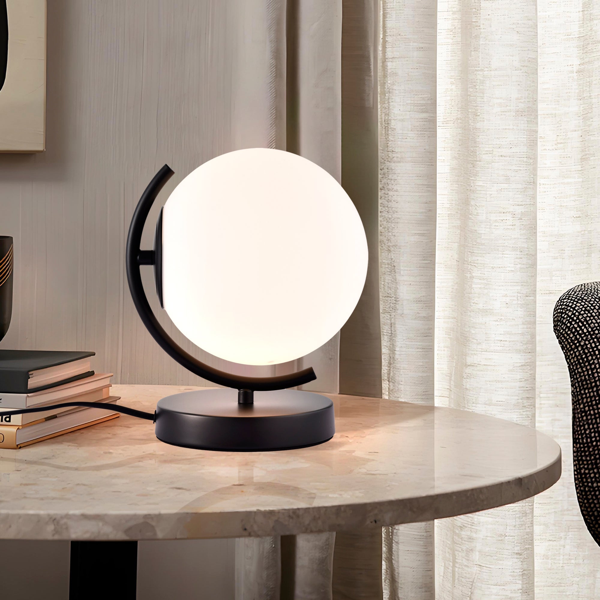 Modern Globe Table Lamp with Glass Shade and Plug-in Switch for Bedroom & Living Room
