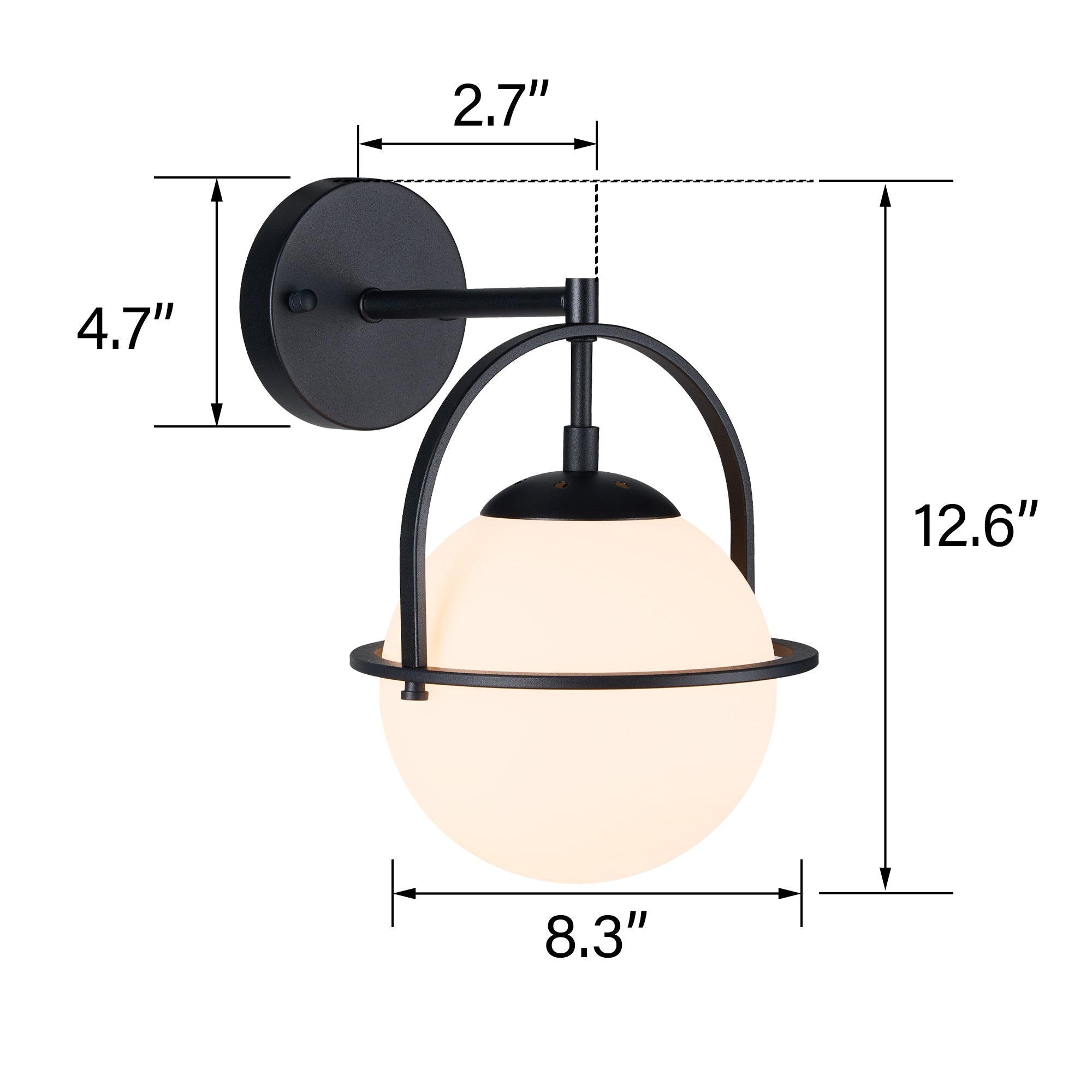 Modern Globe Wall Sconce with Opal Glass, E12 Indoor Wall Light