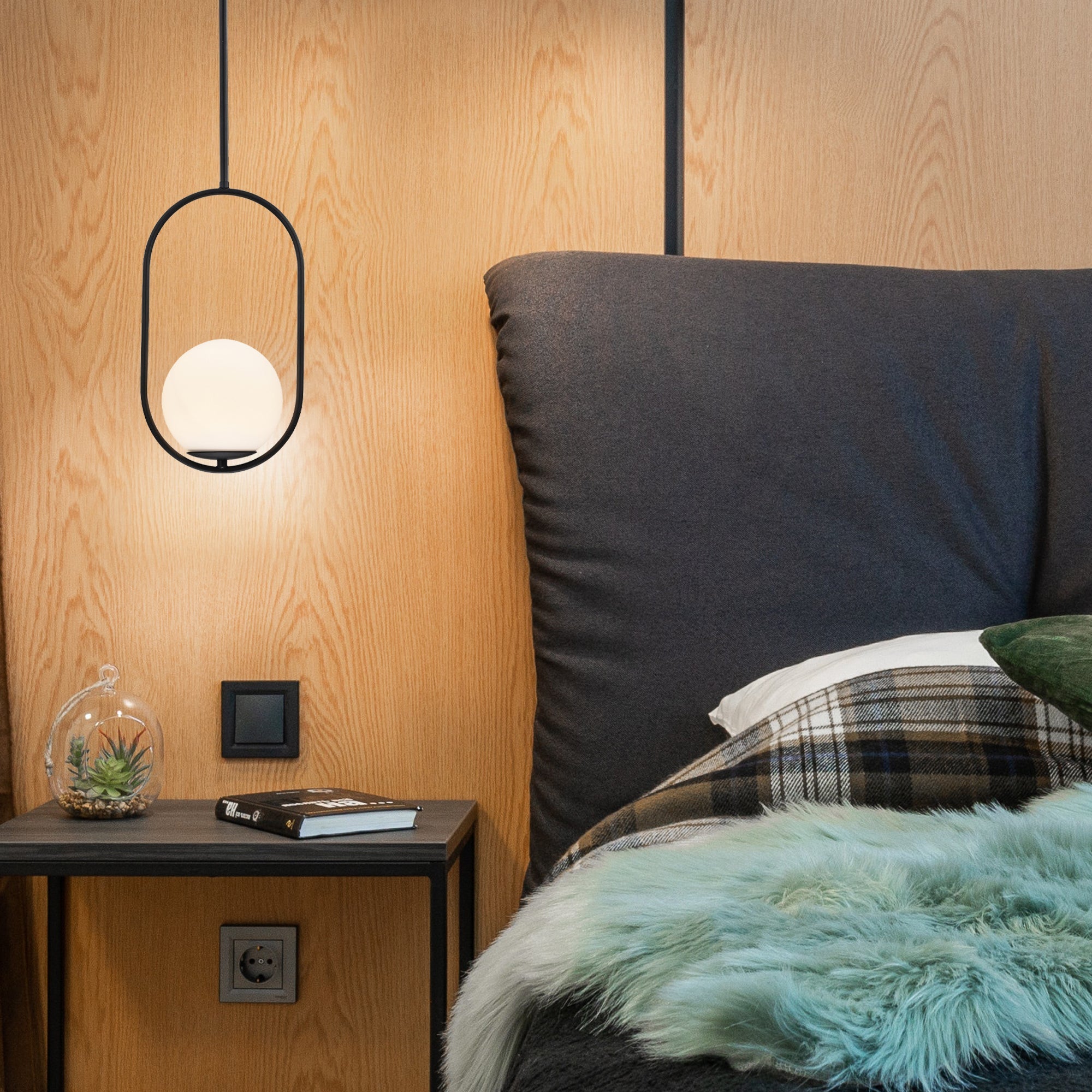Modern Globe Pendant Light with Opal Glass, E12 Indoor Hanging Light