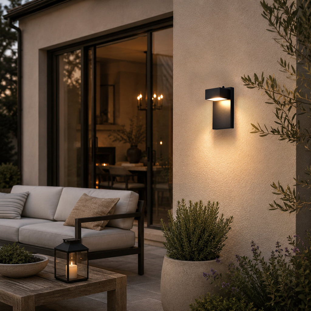 Dusk-to-Dawn Integrated LED Outdoor Wall Light, Black