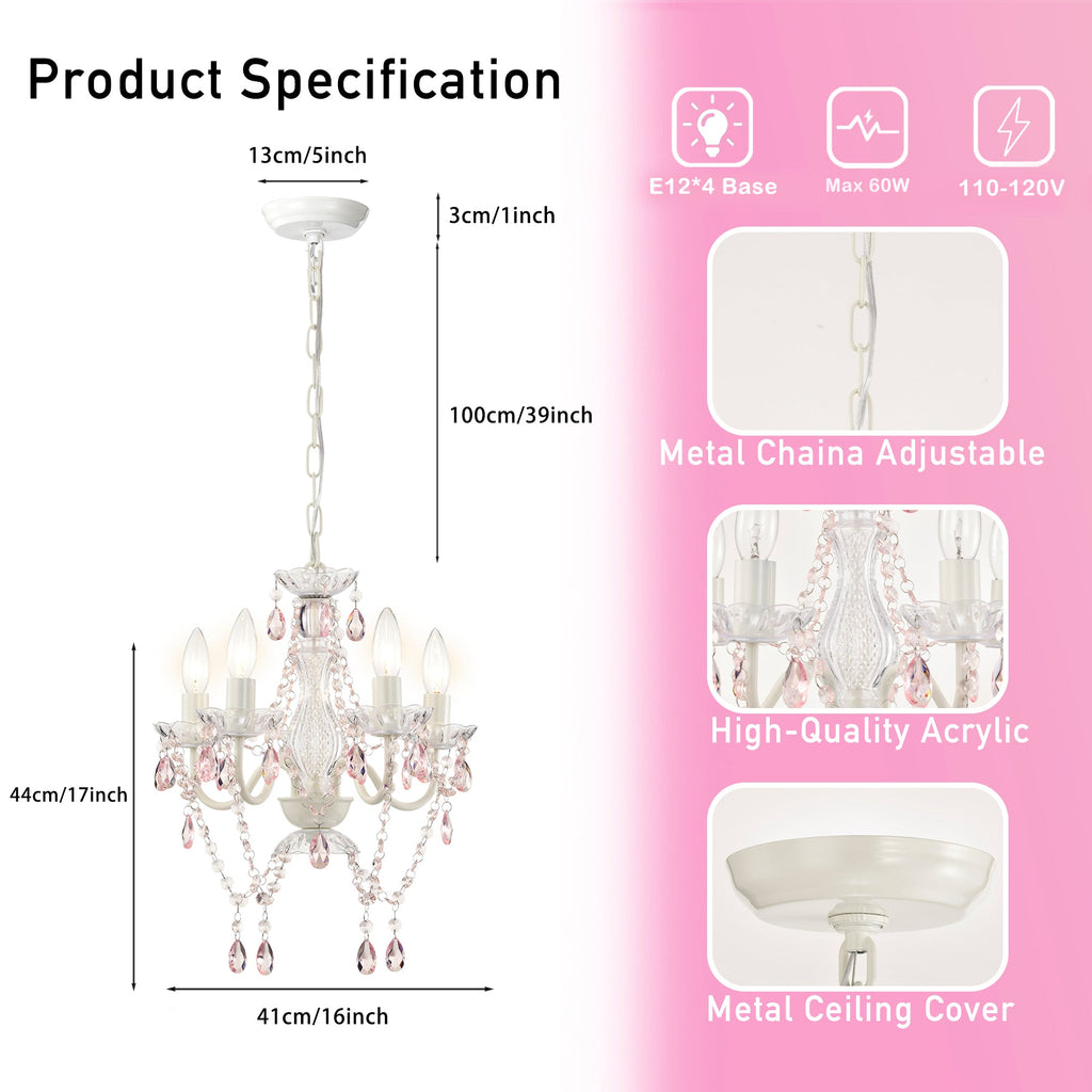 4-Light Acrylic Crystal Chandelier with Adjustable Chain