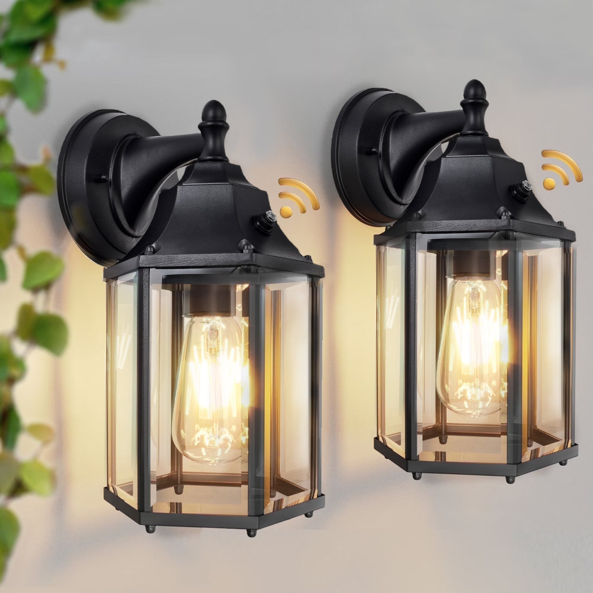 Dusk to Dawn Outdoor Wall Sconce Light Fixture 2 Pack, Waterproof Black Porch Light, Hardwired Exterior Wall Mount Lantern for Garage Entryway Patio