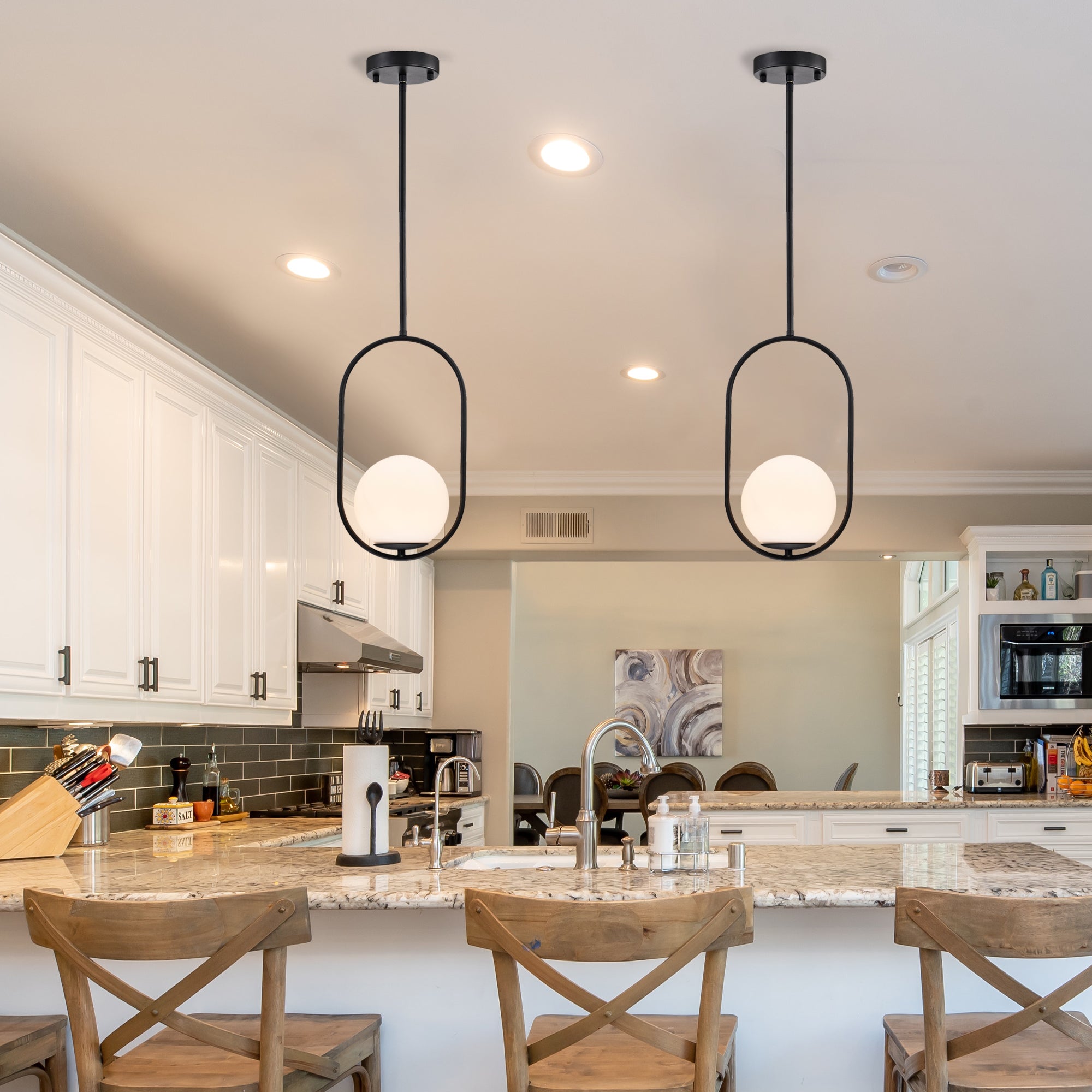 Modern Globe Pendant Light with Opal Glass, E12 Indoor Hanging Light
