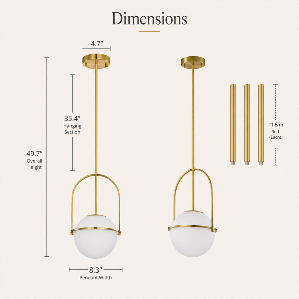 Modern Globe Pendant Light with Glass Shade for Kitchen Island & Dining Room