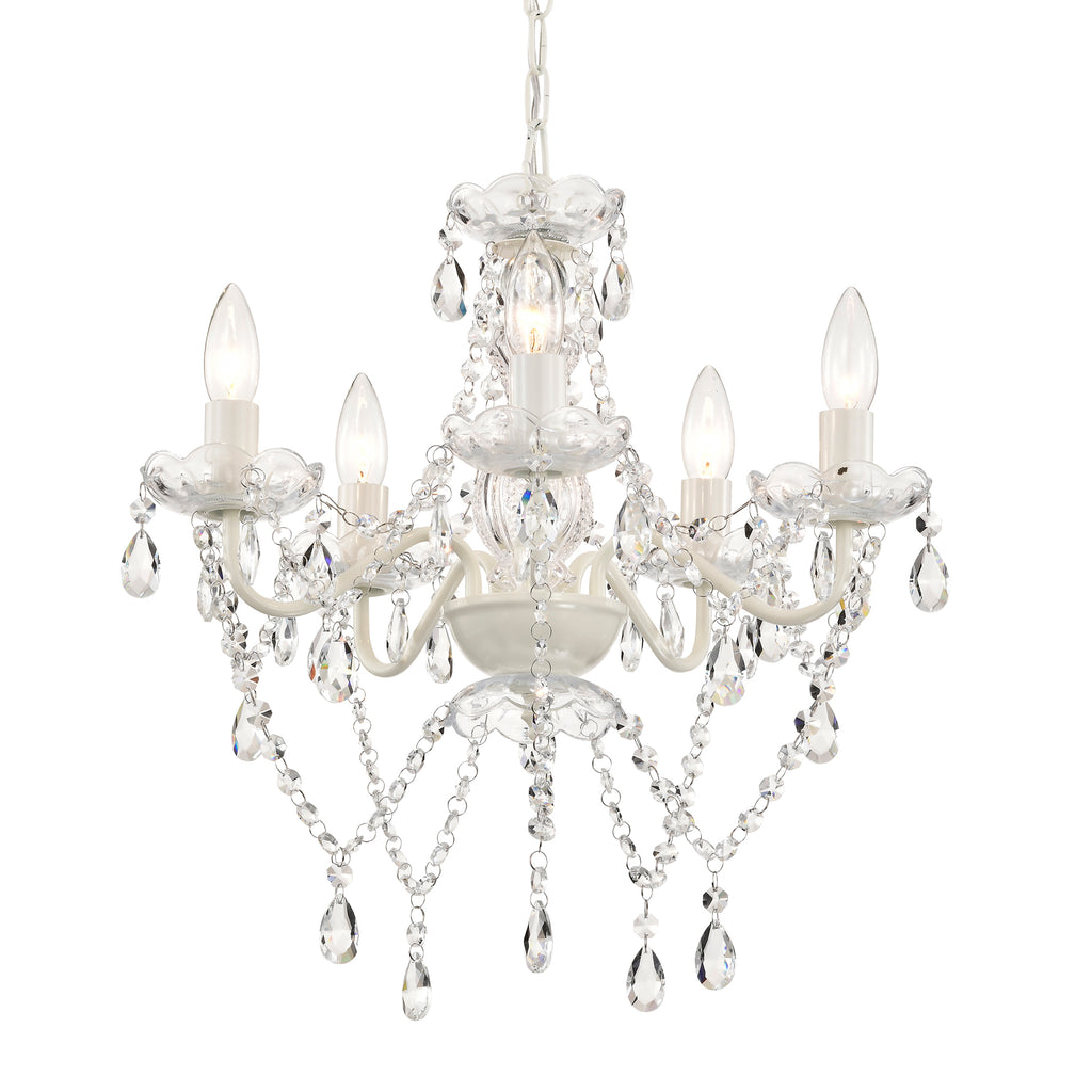 SmallCrystal Chandelier, 5-Light  White Glass Ceiling Light Fixture, E12 Base