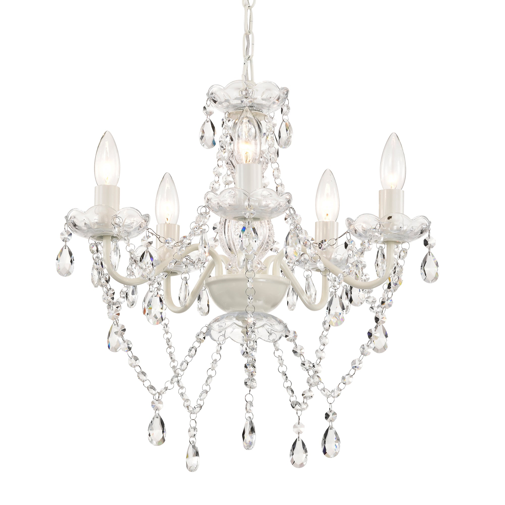 SmallCrystal Chandelier, 5-Light  White Glass Ceiling Light Fixture, E12 Base