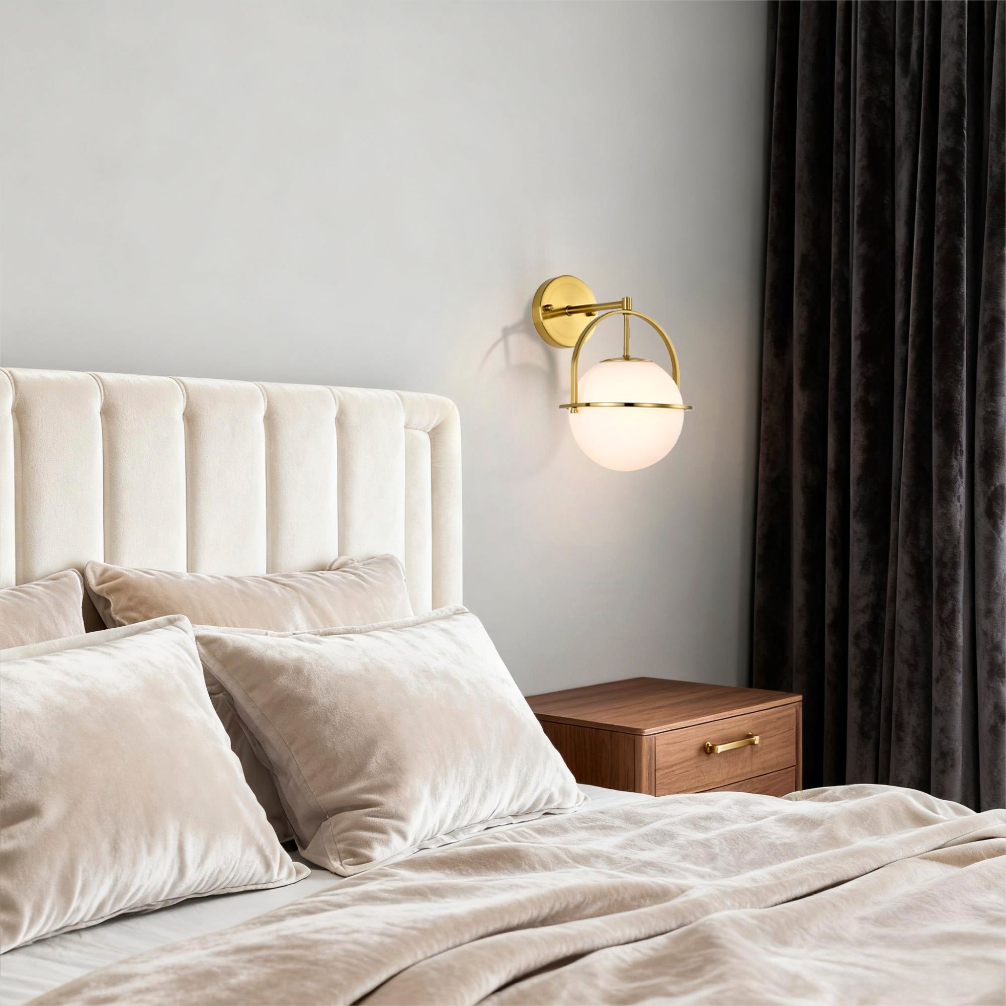 Modern Globe Wall Sconce with Opal Glass, E12 Indoor Wall Light