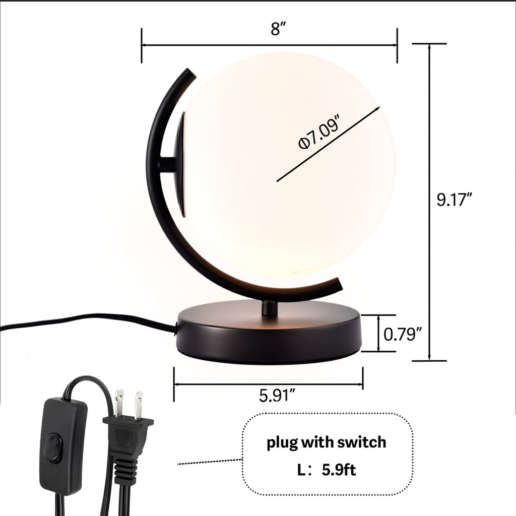 Modern Globe Table Lamp with Glass Shade and Plug-in Switch for Bedroom & Living Room