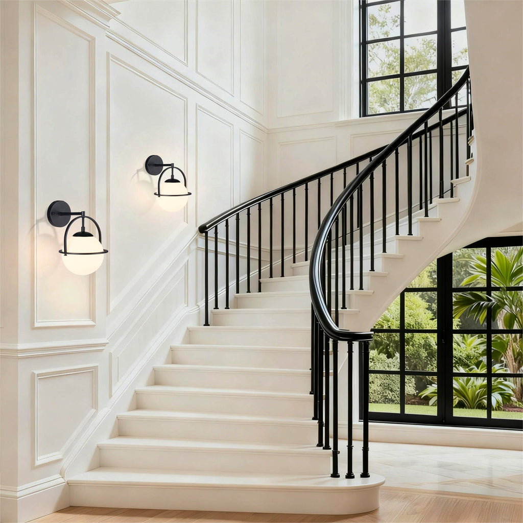 Modern Globe Wall Sconce with Opal Glass, E12 Indoor Wall Light