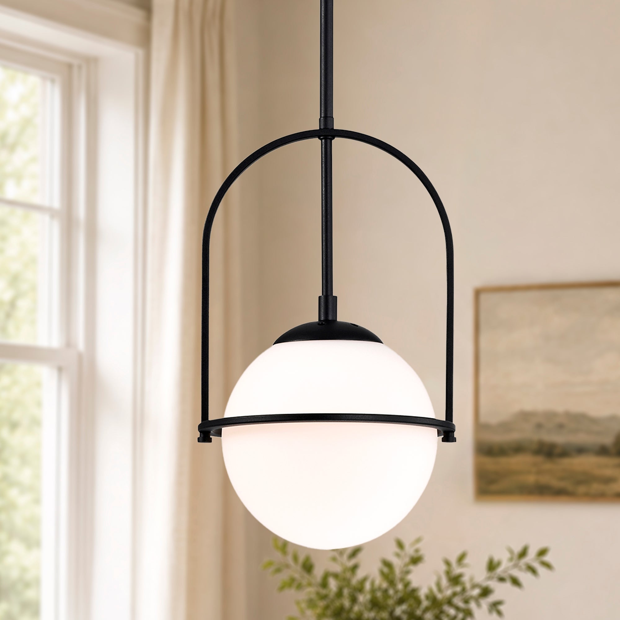 Modern Globe Pendant Light with Glass Shade for Kitchen Island & Dining Room