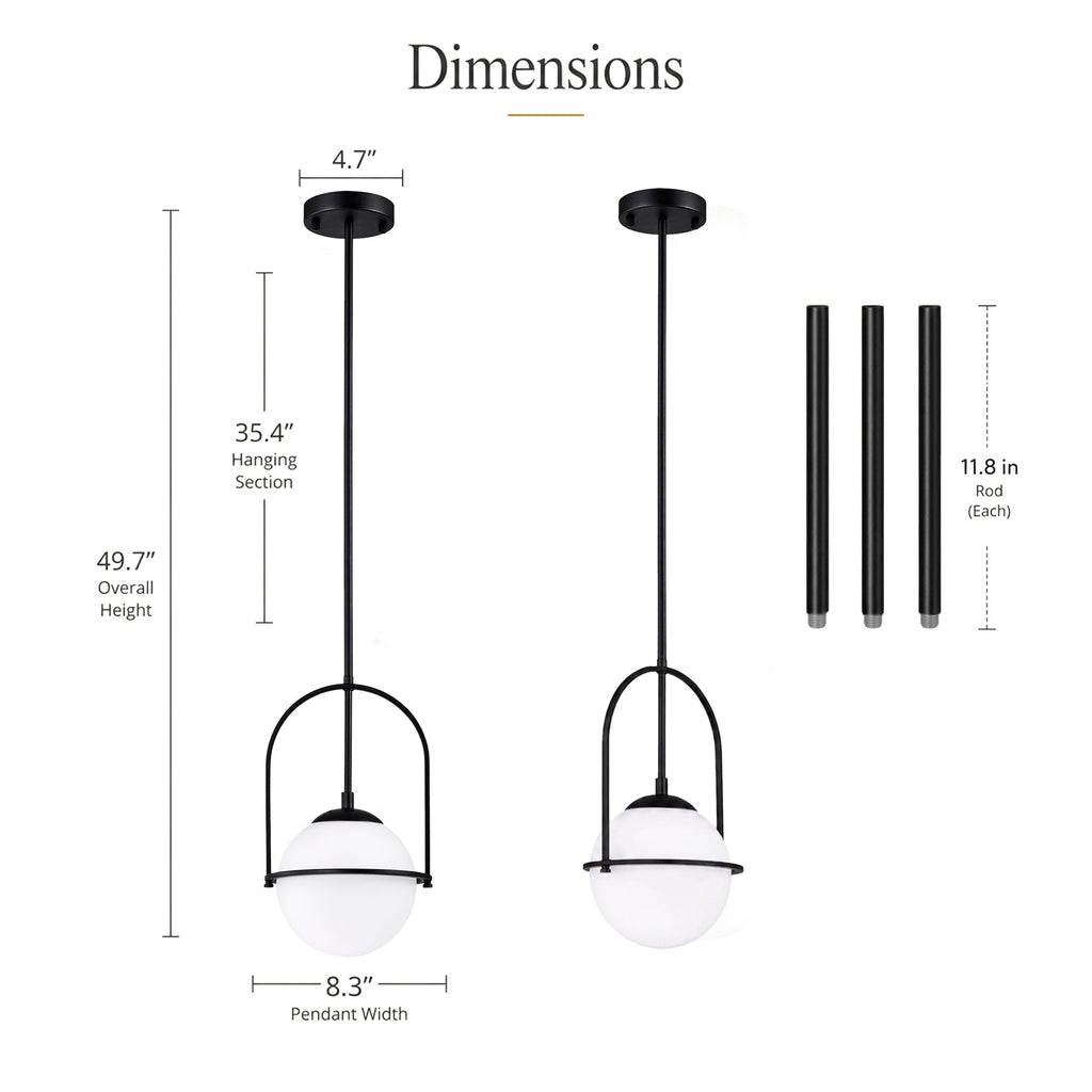 Modern Globe Pendant Light with Glass Shade for Kitchen Island & Dining Room