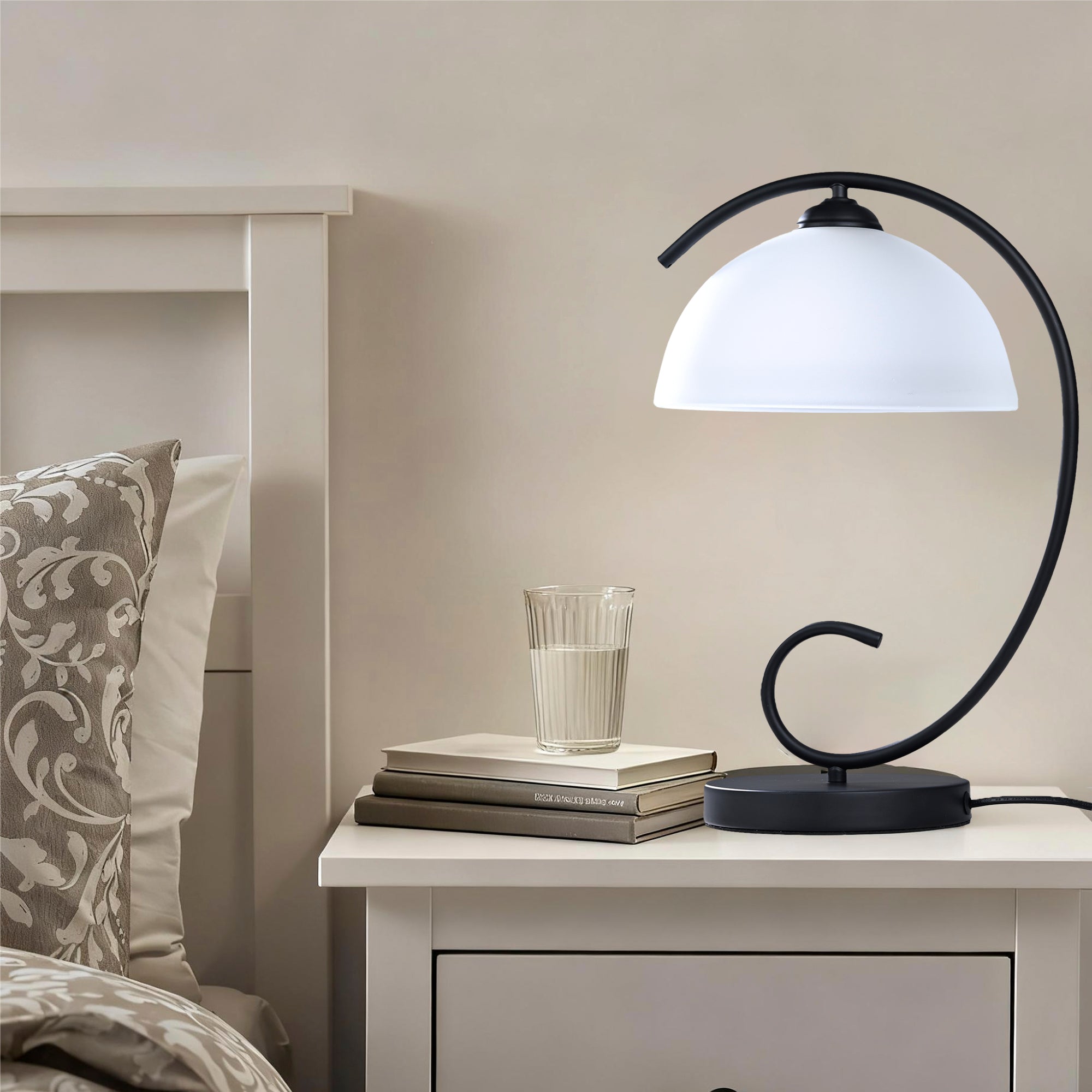 Vintage Black Table Lamp with Frosted Glass Shade, E26 Base Bedside Lamp