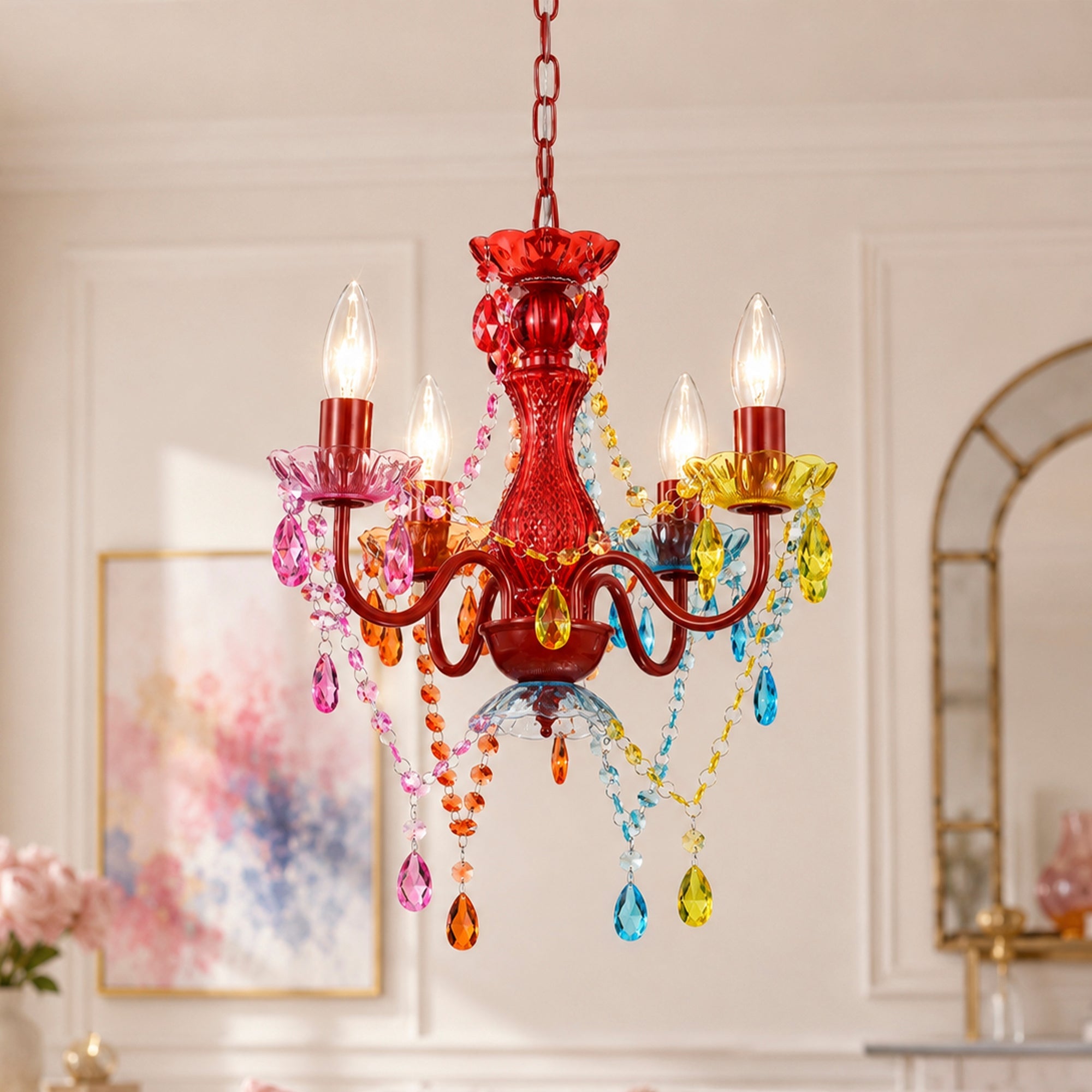 4-Light Acrylic Crystal Chandelier with Adjustable Chain