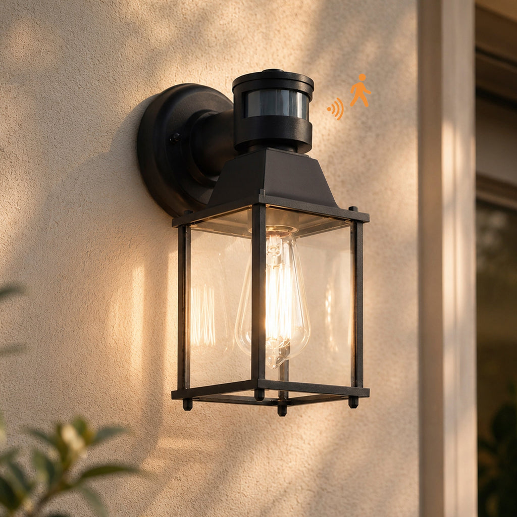Black Motion Sensor Outdoor Wall Light for Porch, Garage & Entryway