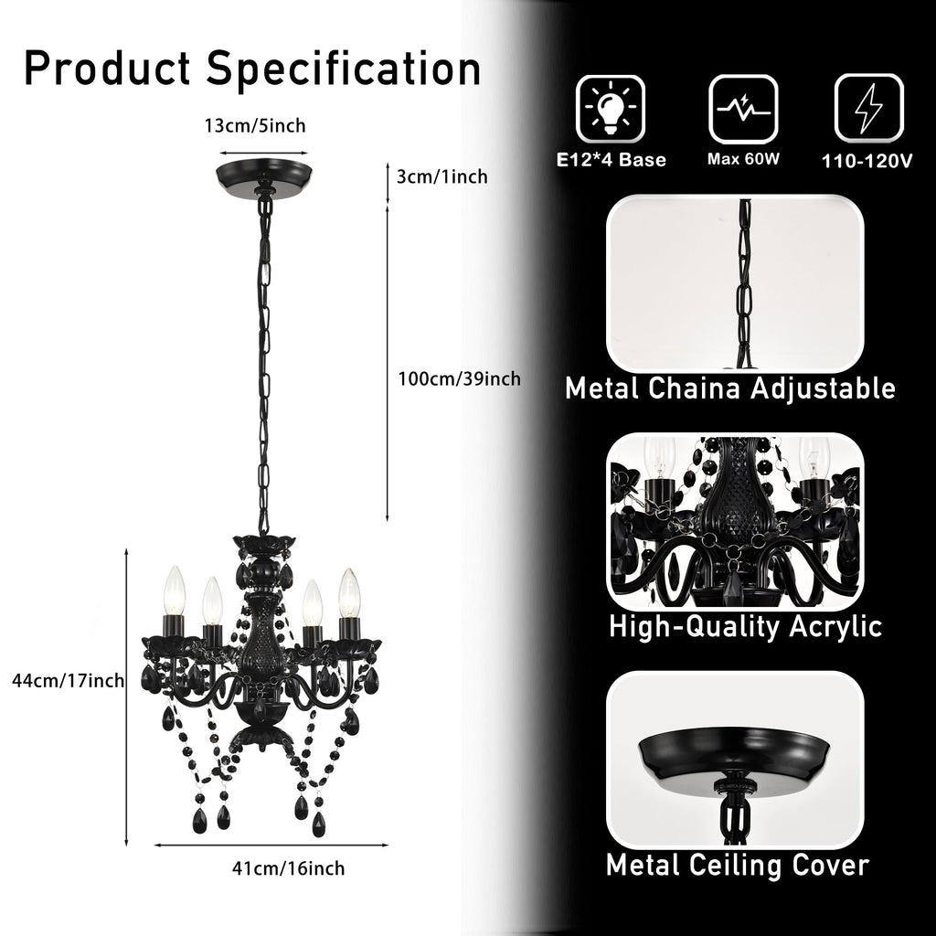 4-Light Acrylic Crystal Chandelier with Adjustable Chain
