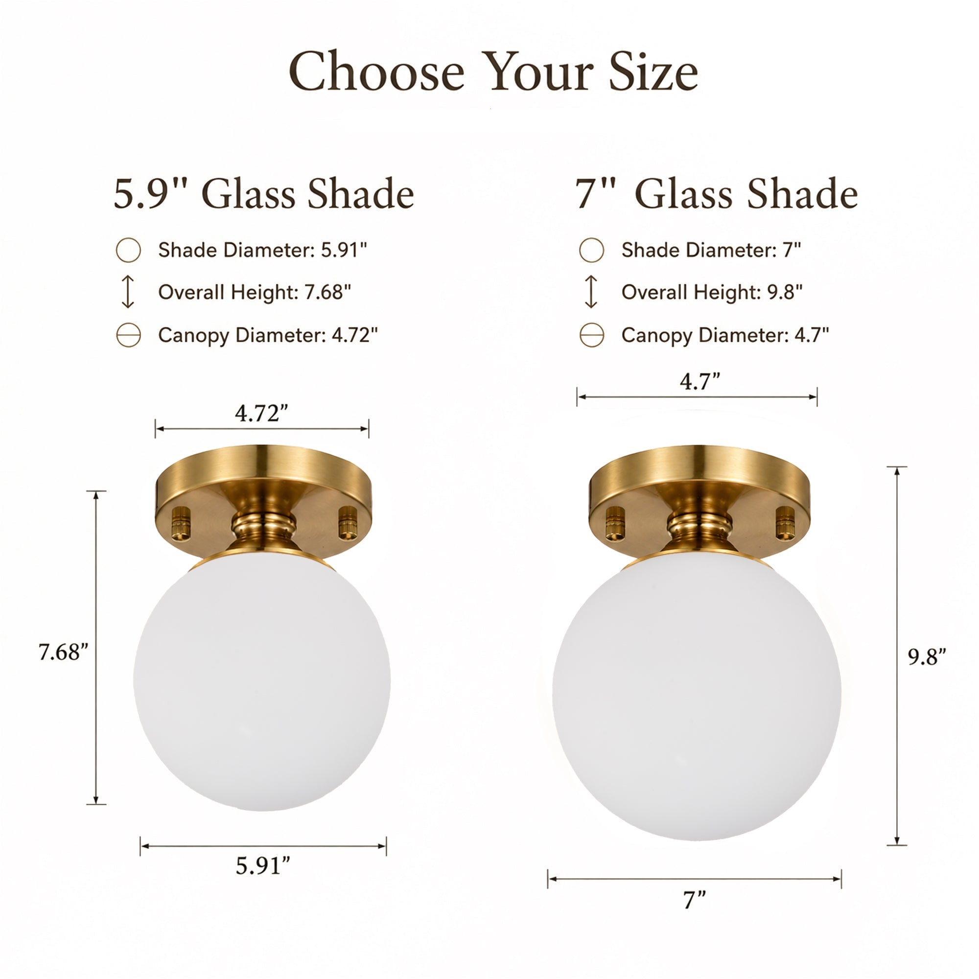 Opal Glass Globe Flush Mount Ceiling Light, Modern Brass Fixture for Bedroom, Kitchen & Entryway