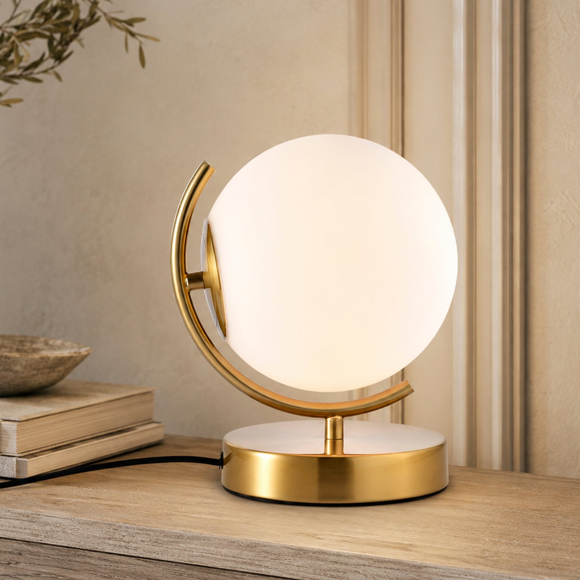 Modern Globe Table Lamp with Glass Shade and Plug-in Switch for Bedroom & Living Room