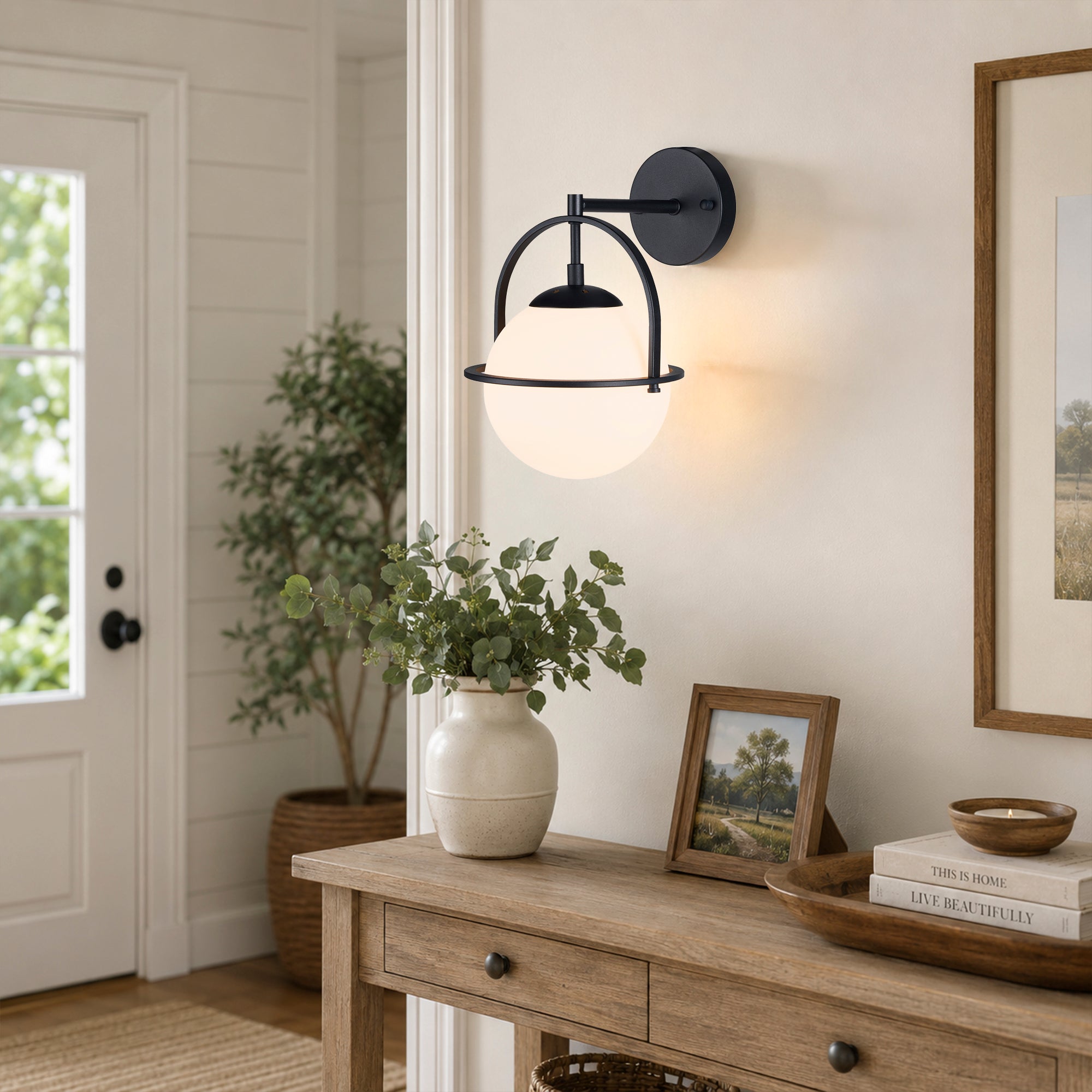 Modern Globe Wall Sconce with Opal Glass, E12 Indoor Wall Light