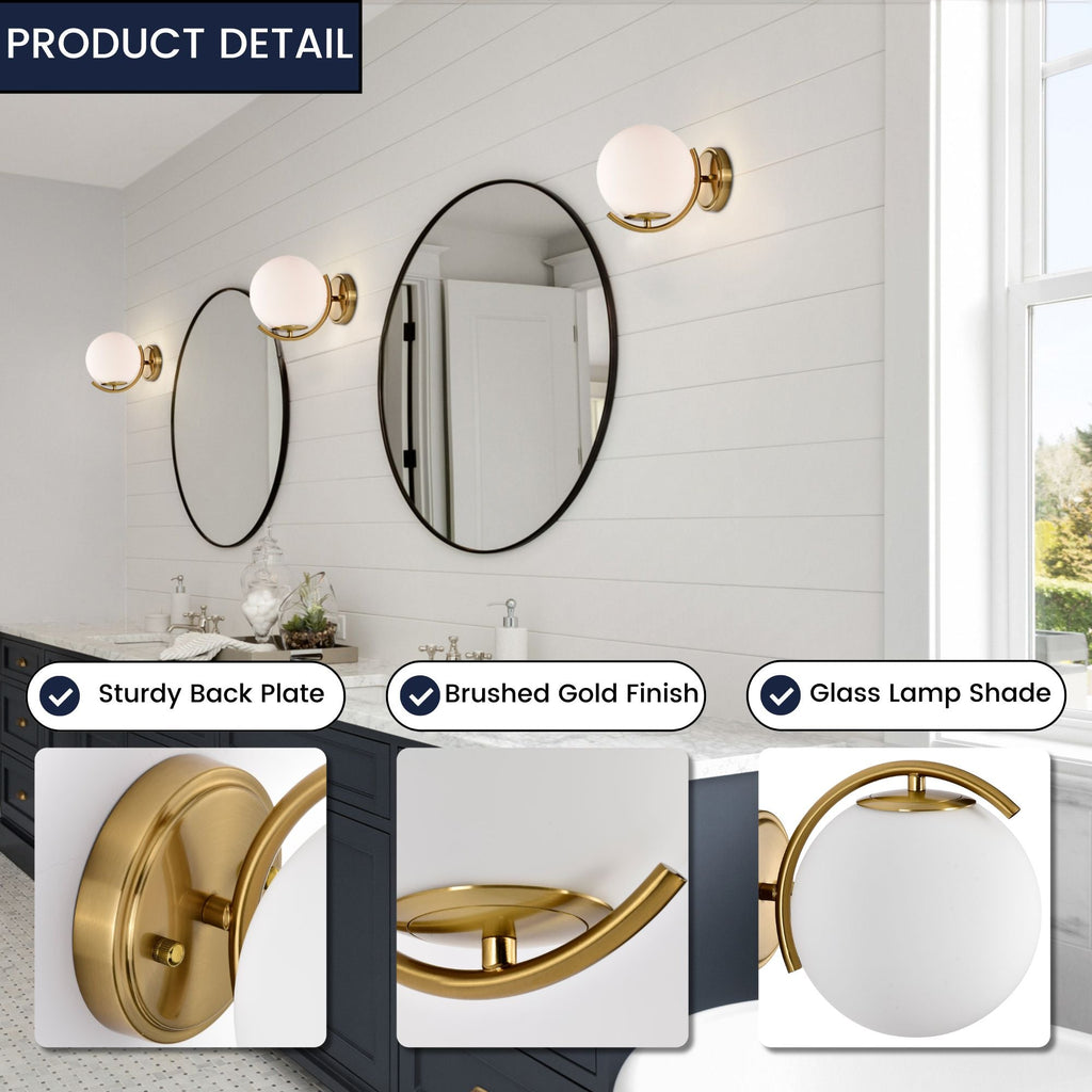 Modern Globe Indoor Wall Sconce, E12 Hardwired Glass Wall Light