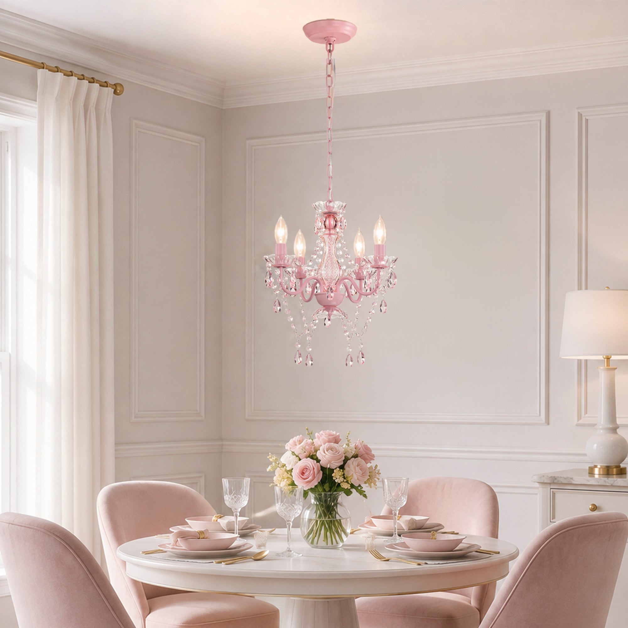 4-Light Acrylic Crystal Chandelier with Adjustable Chain