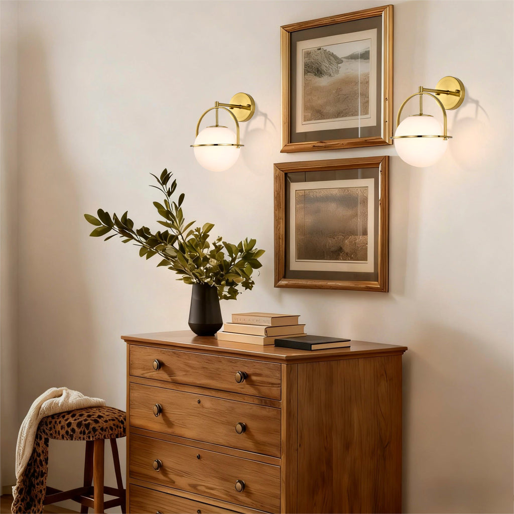 Modern Globe Wall Sconce with Opal Glass, E12 Indoor Wall Light