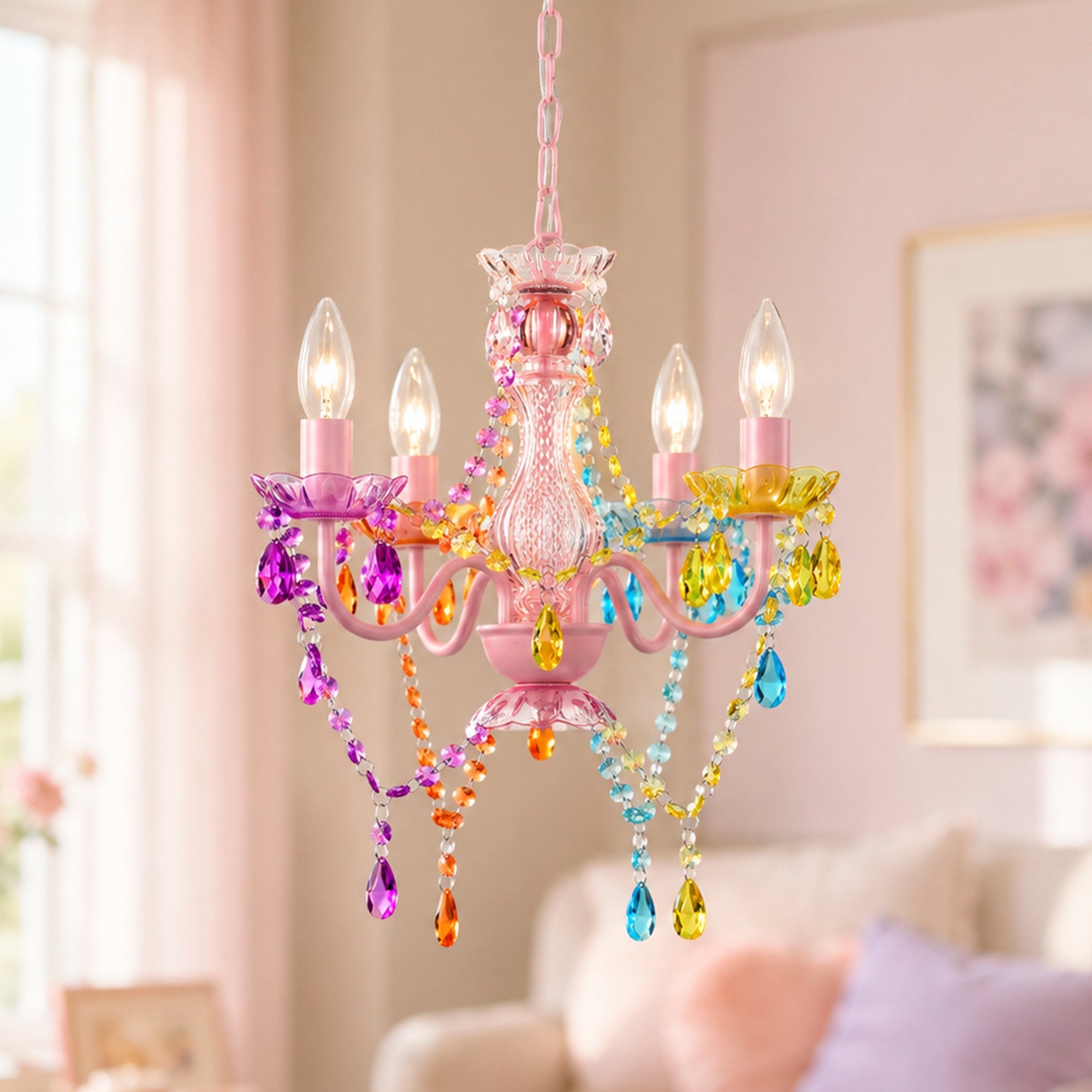 4-Light Acrylic Crystal Chandelier with Adjustable Chain