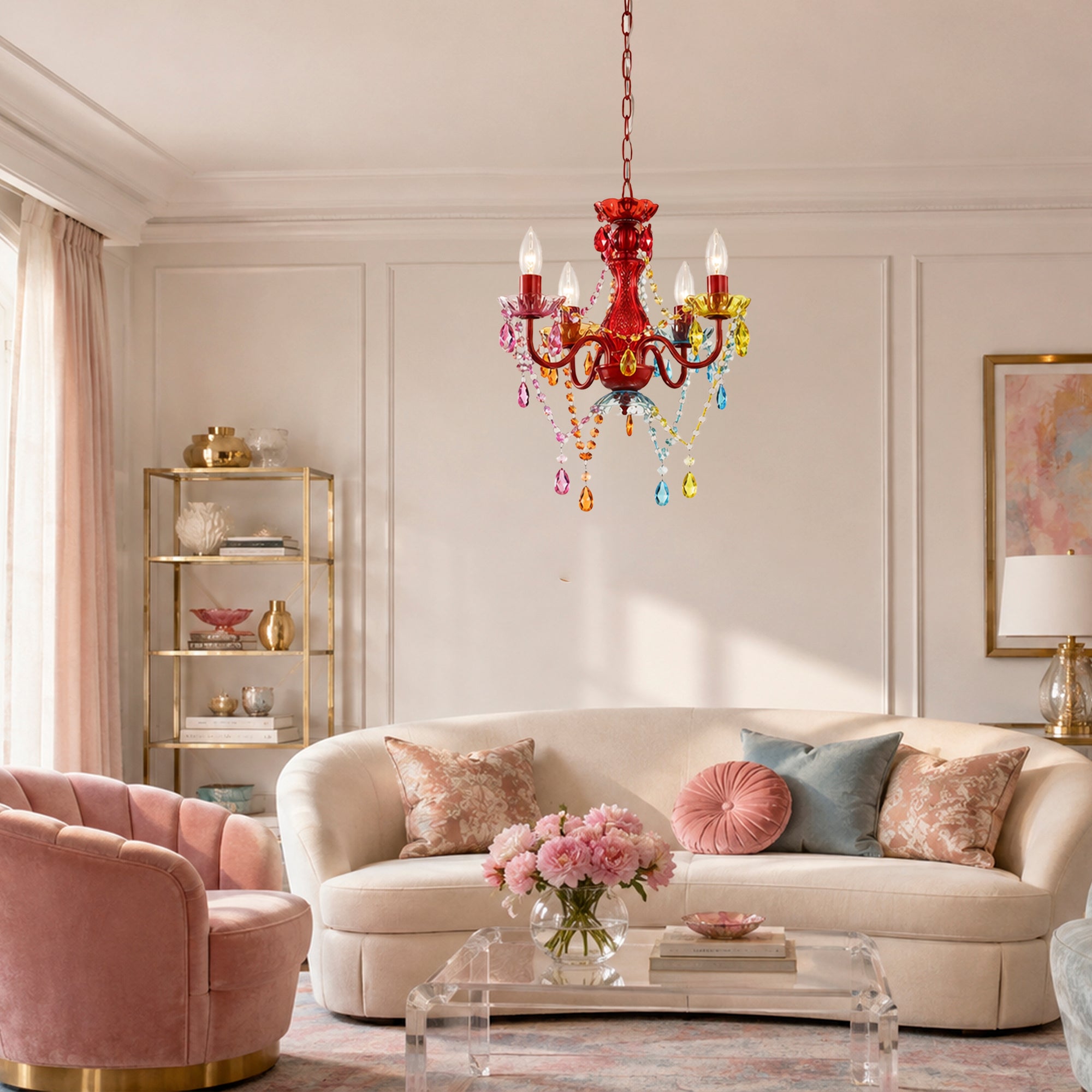 4-Light Acrylic Crystal Chandelier with Adjustable Chain