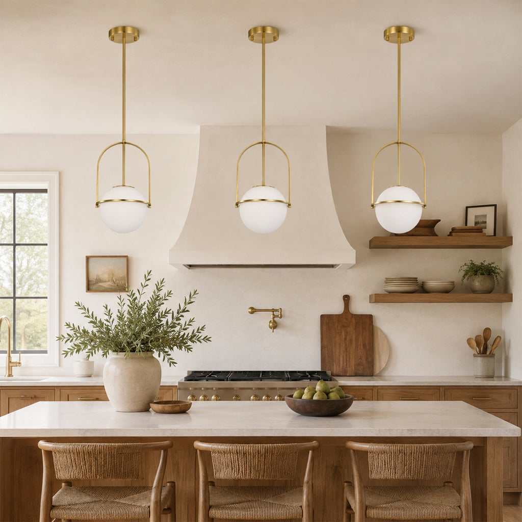 Modern Globe Pendant Light with Glass Shade for Kitchen Island & Dining Room