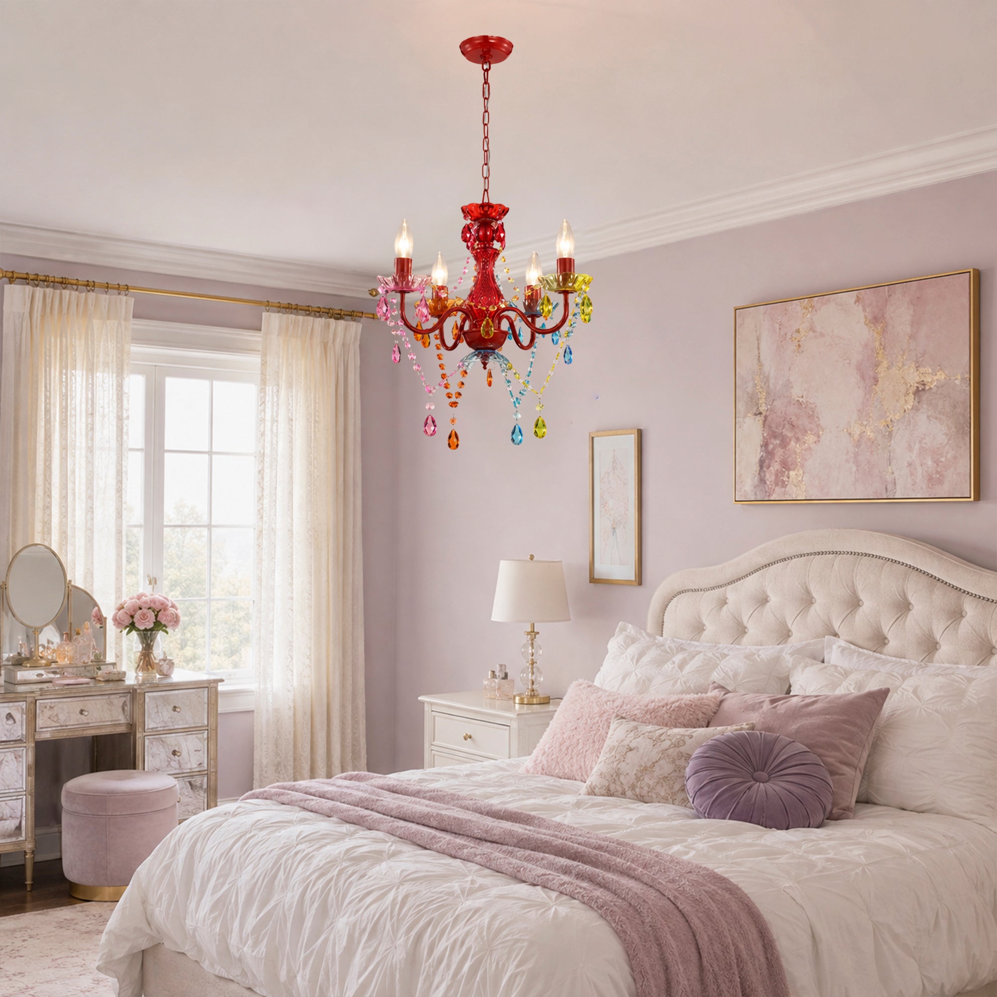 4-Light Acrylic Crystal Chandelier with Adjustable Chain