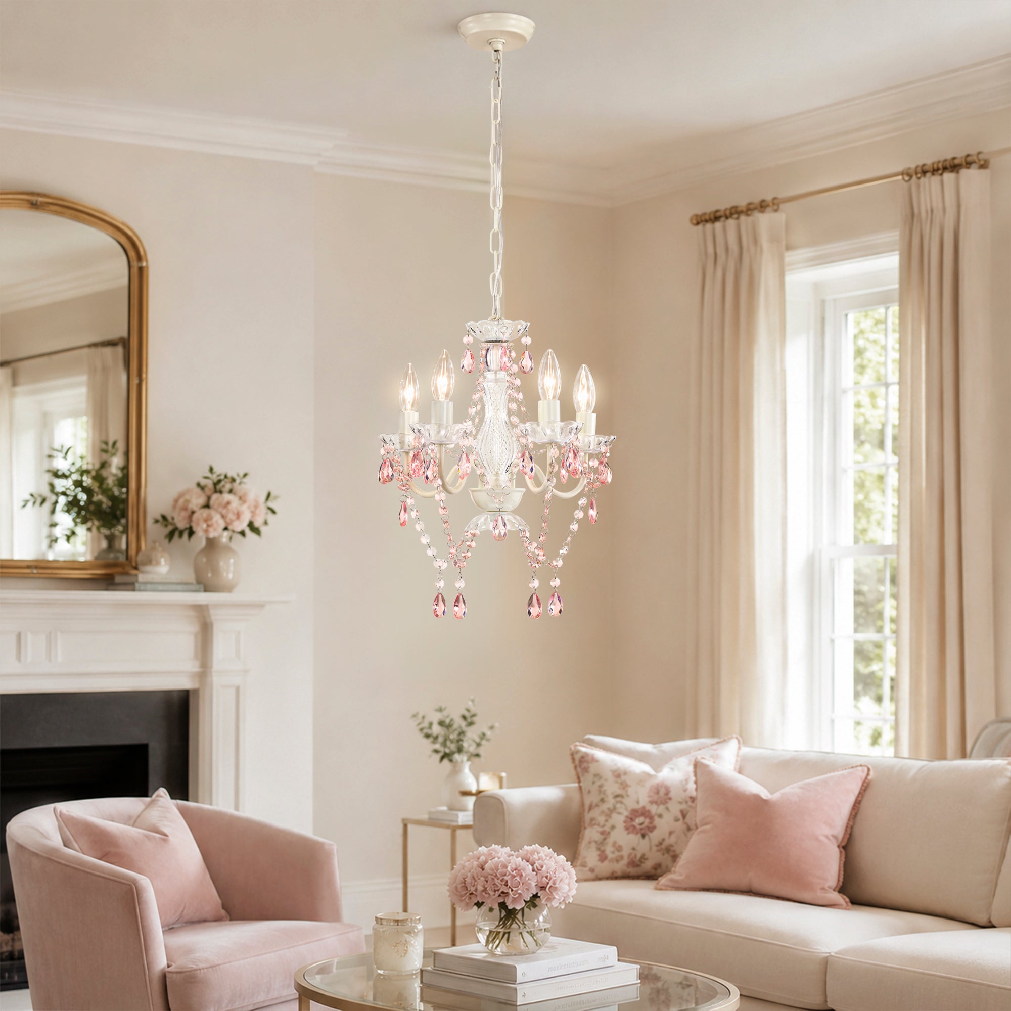 4-Light Acrylic Crystal Chandelier with Adjustable Chain
