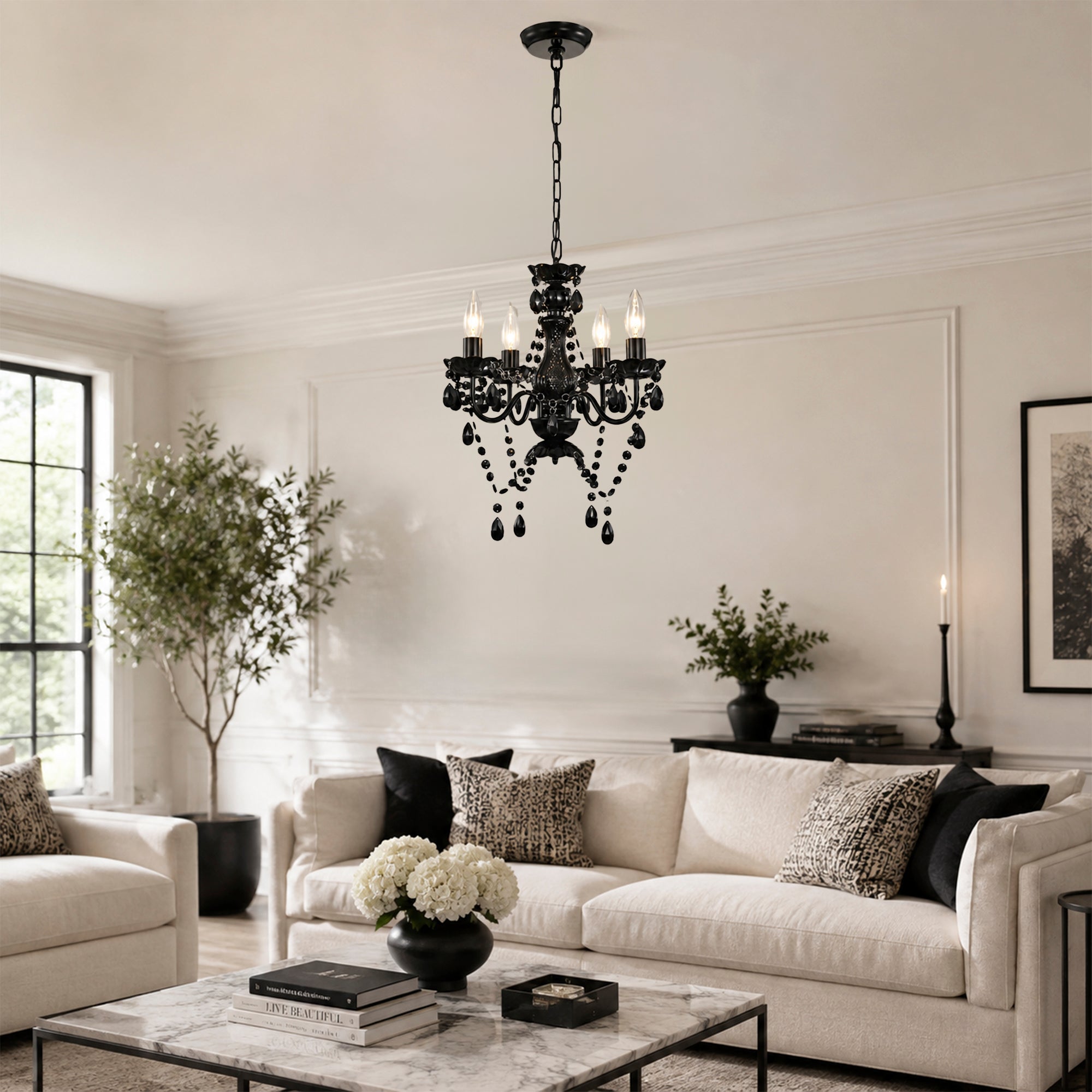 4-Light Acrylic Crystal Chandelier with Adjustable Chain