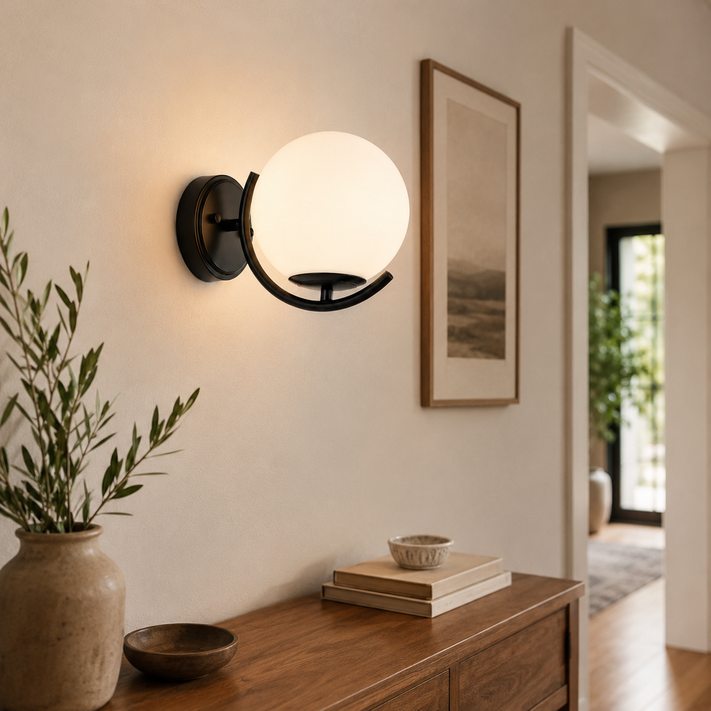 Modern Globe Indoor Wall Sconce, E12 Hardwired Glass Wall Light
