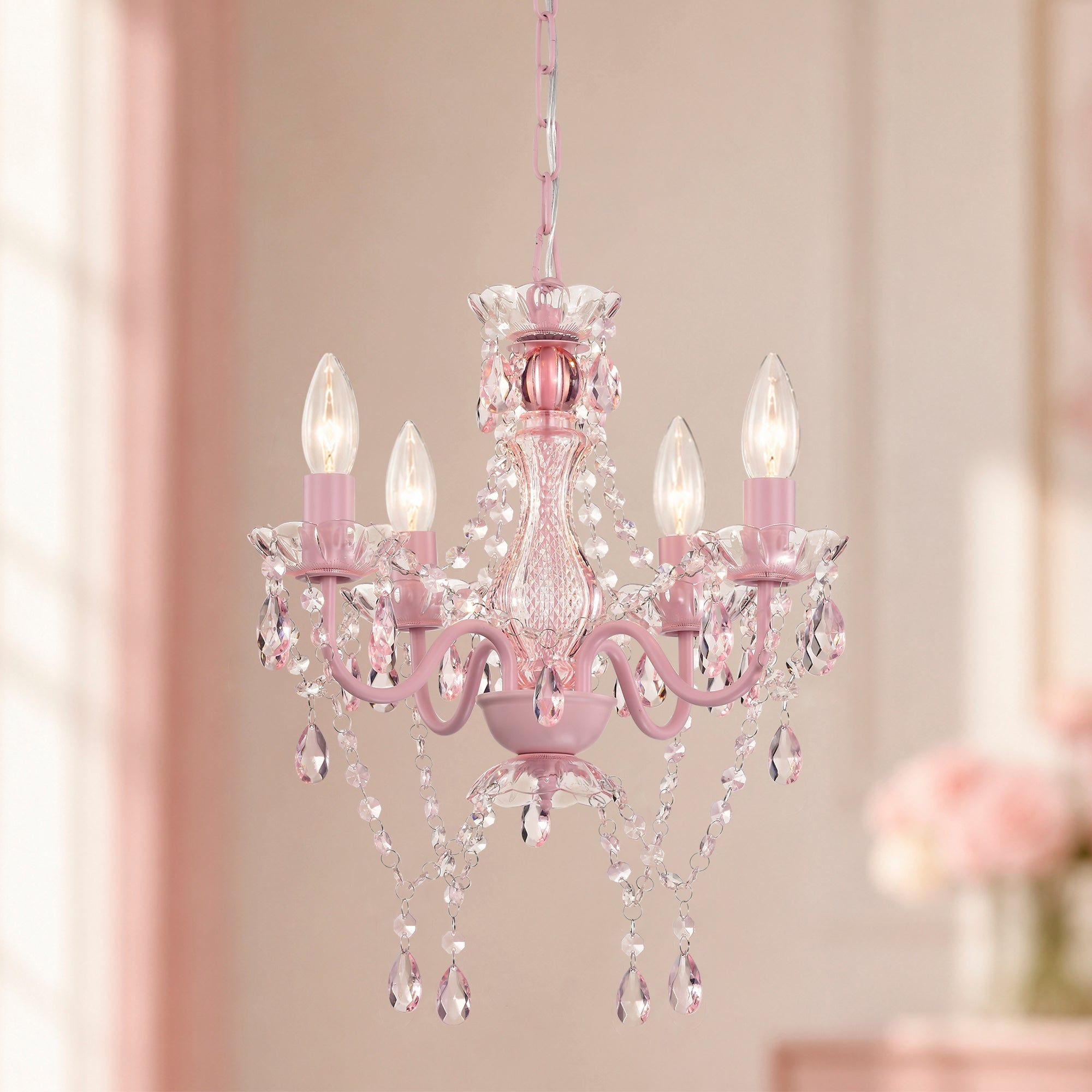 4-Light Acrylic Crystal Chandelier with Adjustable Chain