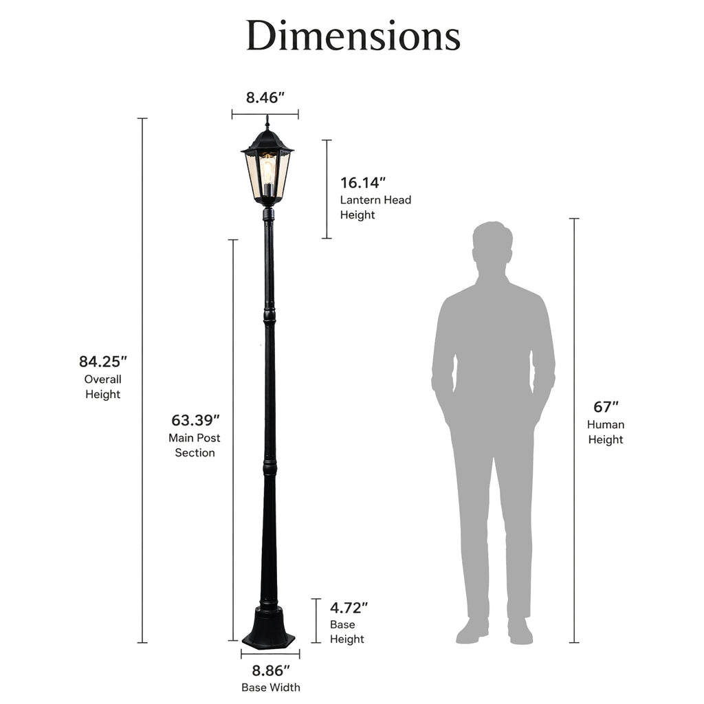 84" Black  Dusk to Dawn Outdoor Post Light for Driveways