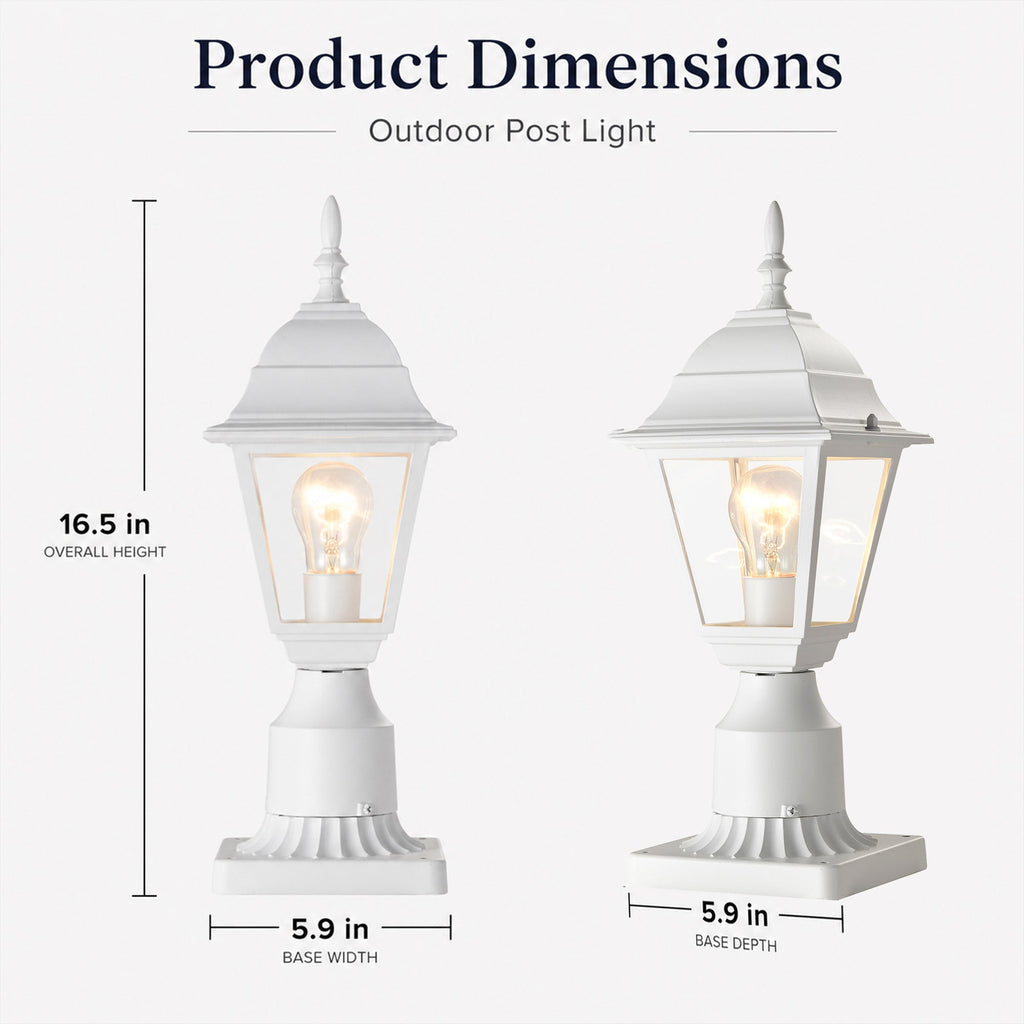 2 Pack White Outdoor Post Light with Clear Glass Shade, Traditional Pier Mount Lantern