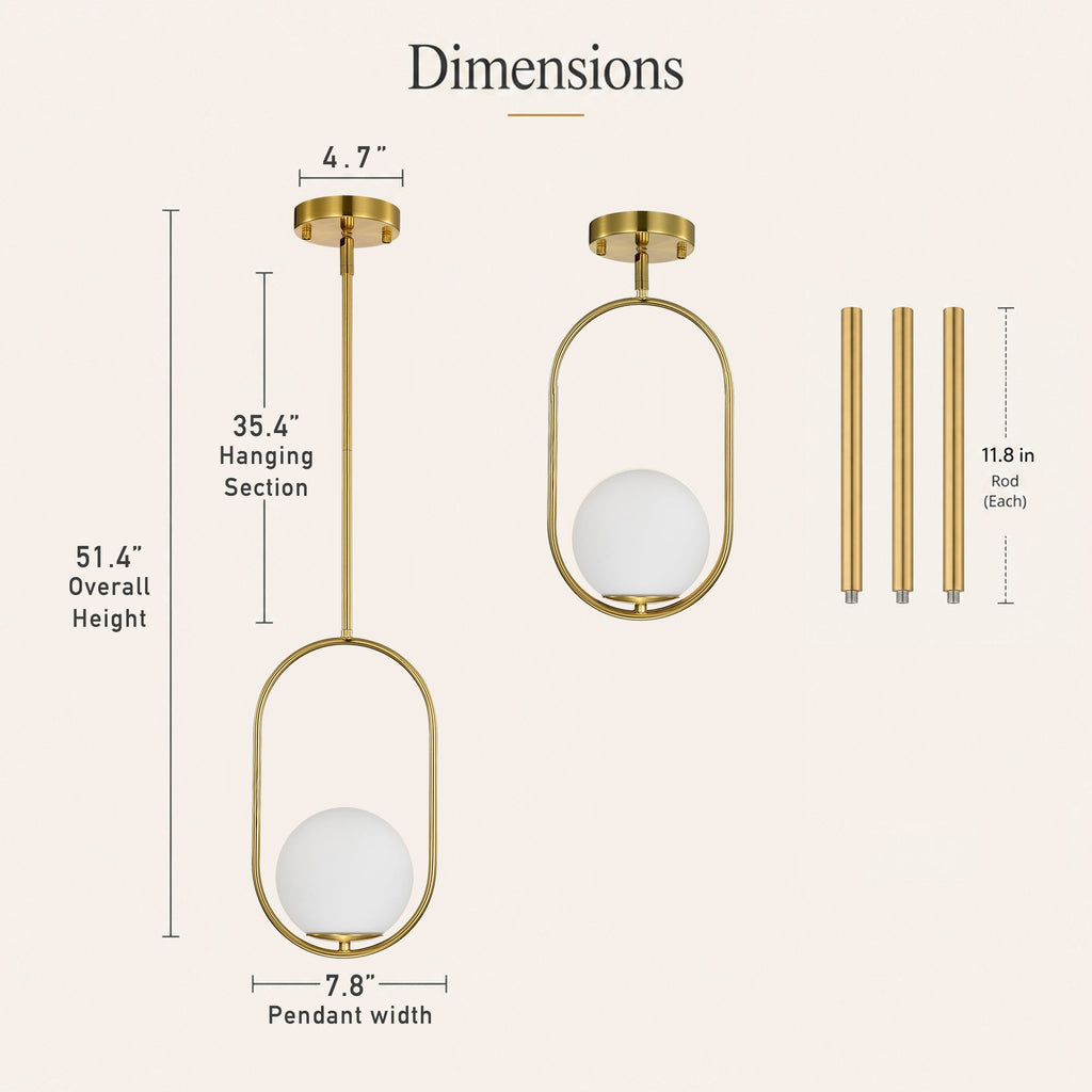 Modern Globe Pendant Light with Opal Glass, E12 Indoor Hanging Light