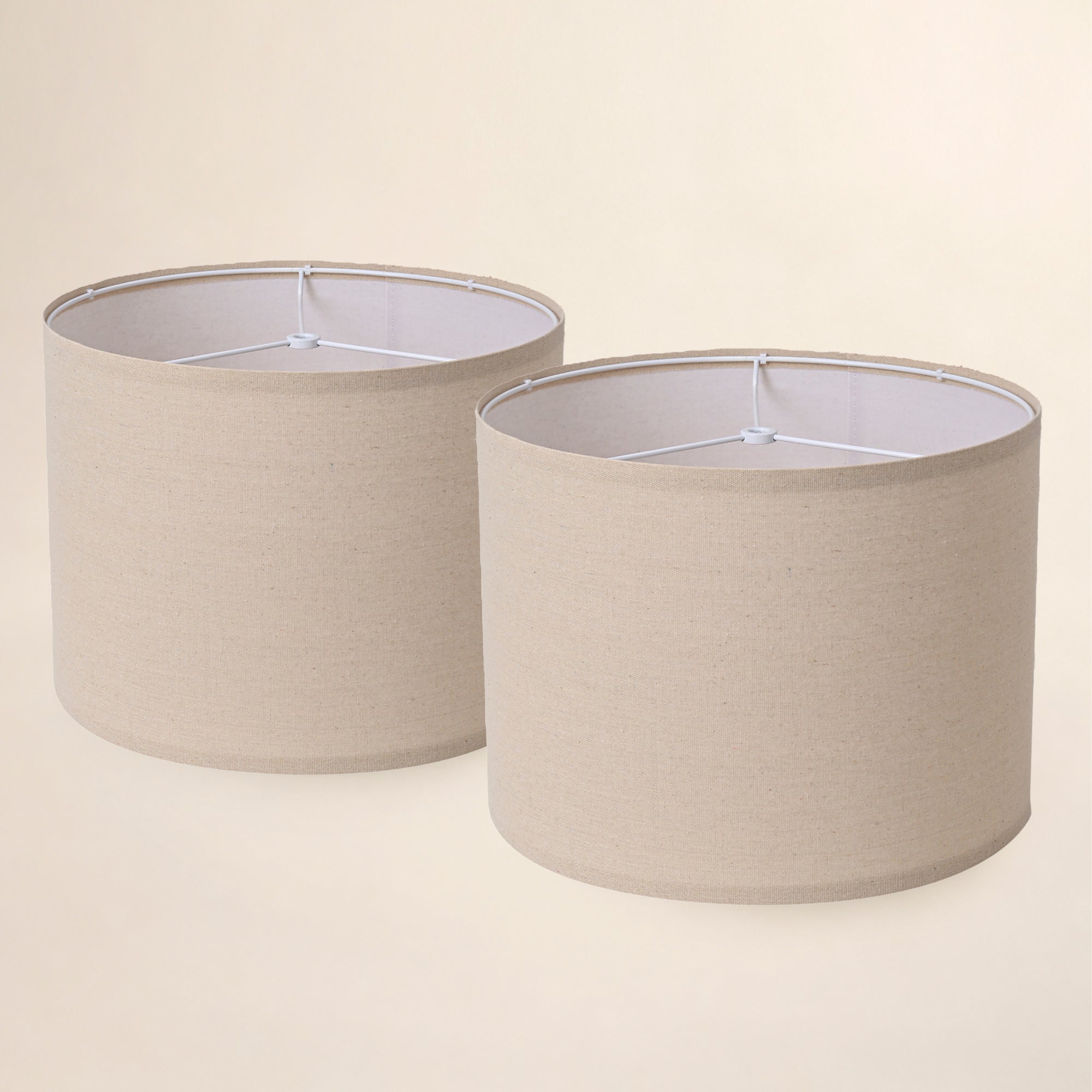 Beige Drum Lamp Shades Set of 2, Replacement Lamp Shades with Spider Fitter