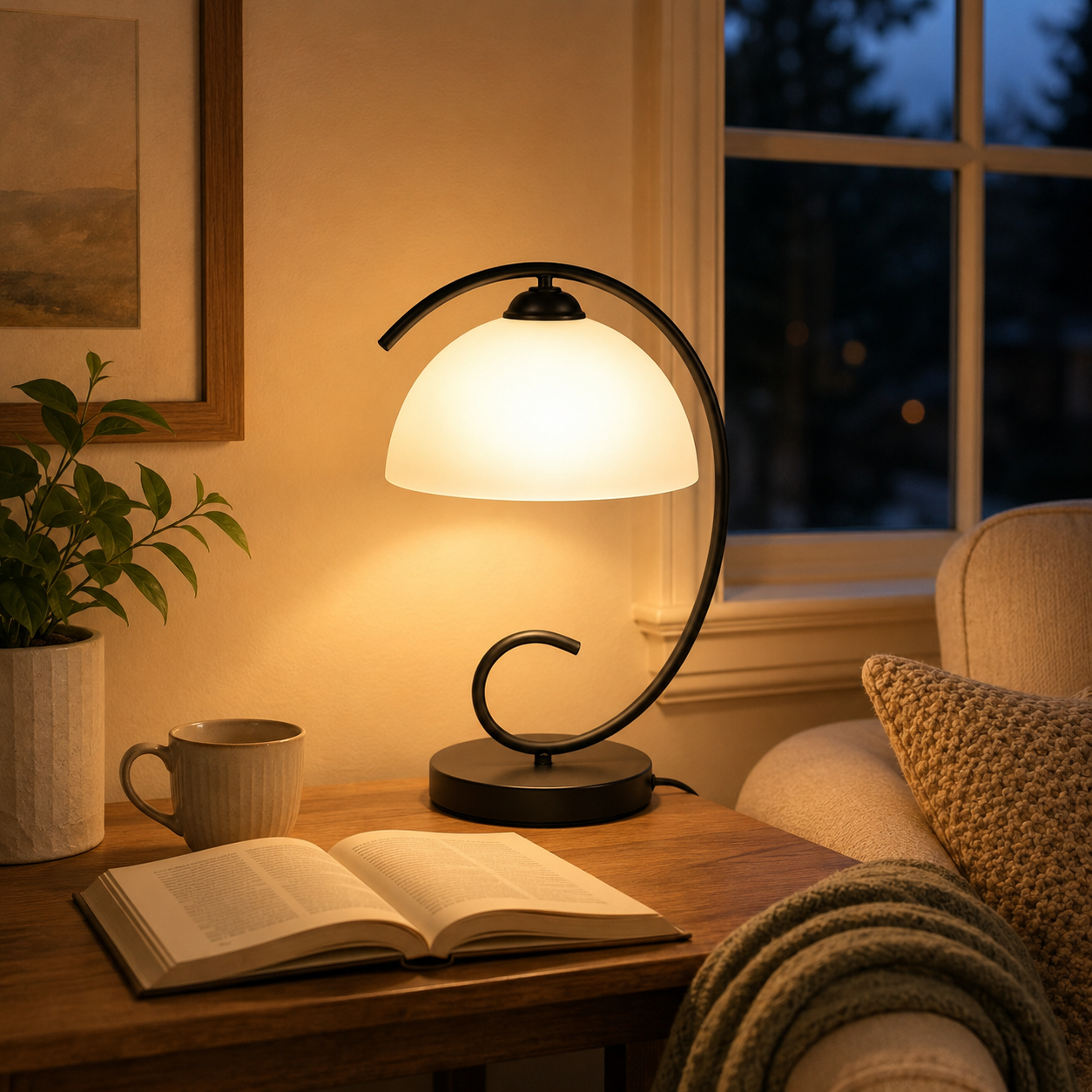 Vintage Black Table Lamp with Frosted Glass Shade, E26 Base Bedside Lamp