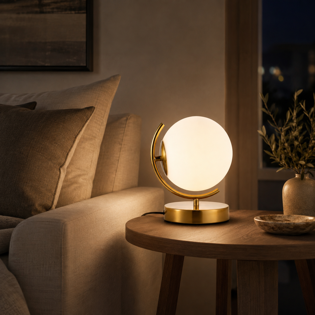 Modern Globe Table Lamp with Glass Shade and Plug-in Switch for Bedroom & Living Room