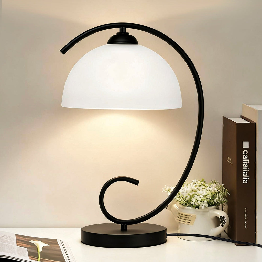 Vintage Black Table Lamp with Frosted Glass Shade, E26 Base Bedside Lamp