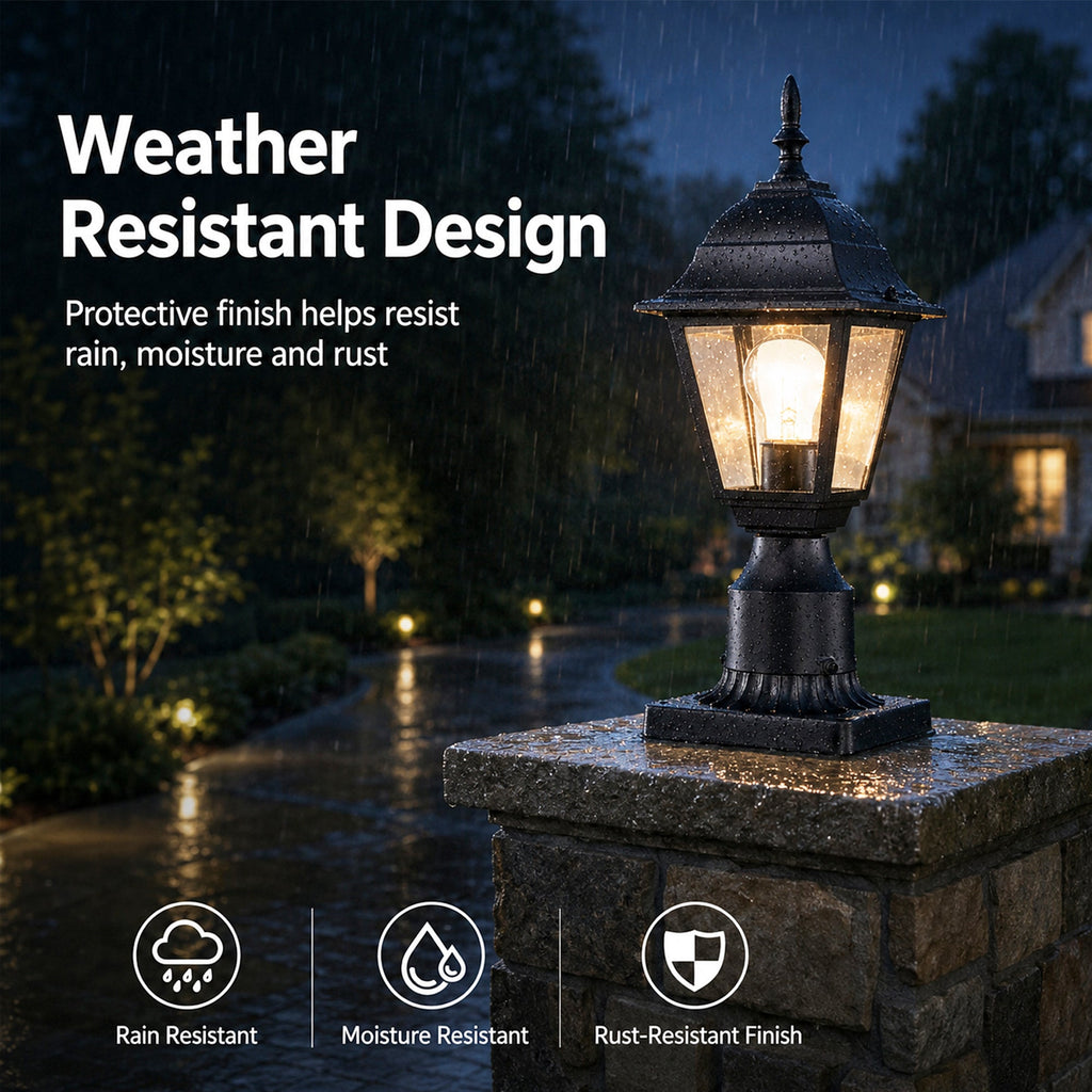2-Pack Outdoor Post Lanterns with Pier Mount Bases, Black