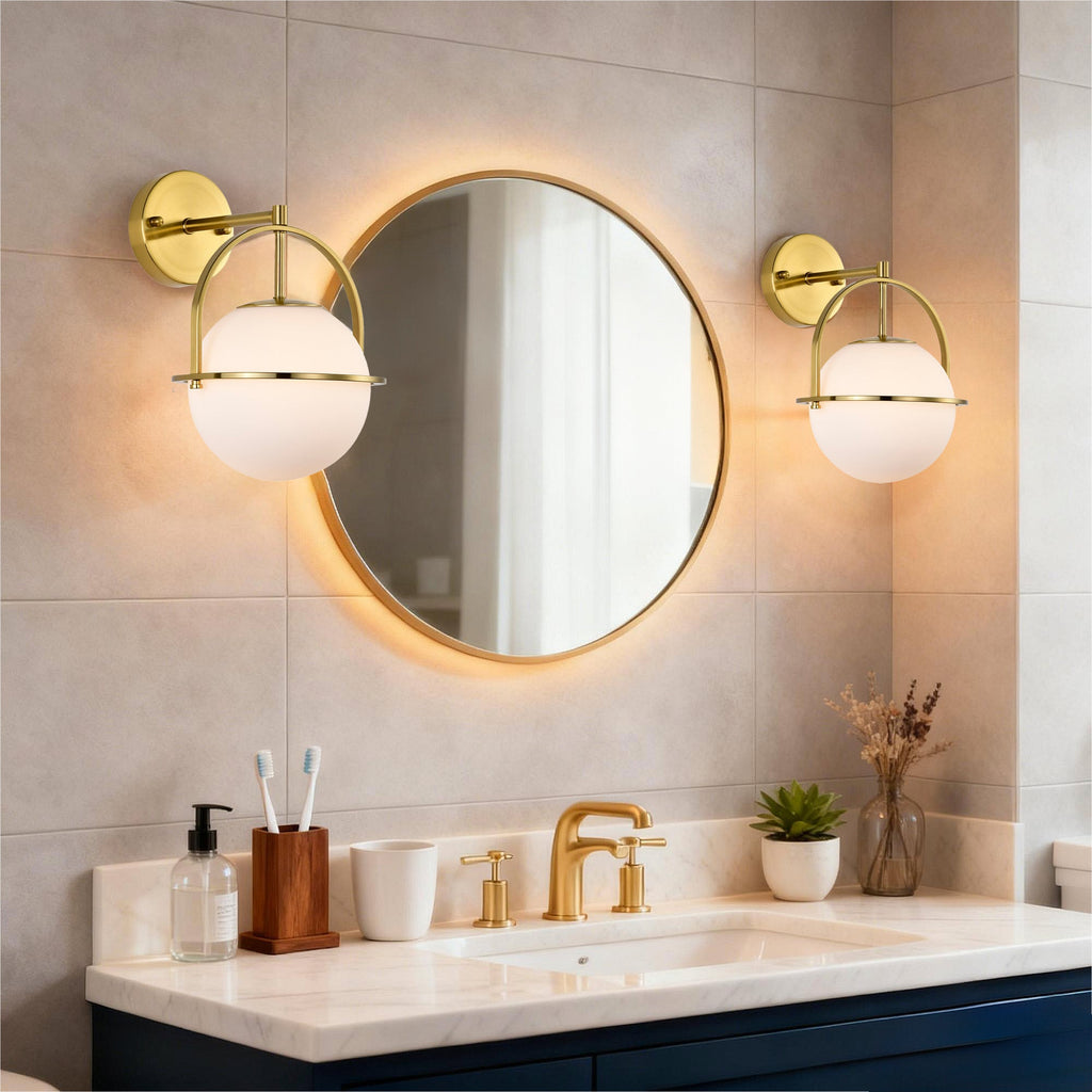 Modern Globe Wall Sconce with Opal Glass, E12 Indoor Wall Light