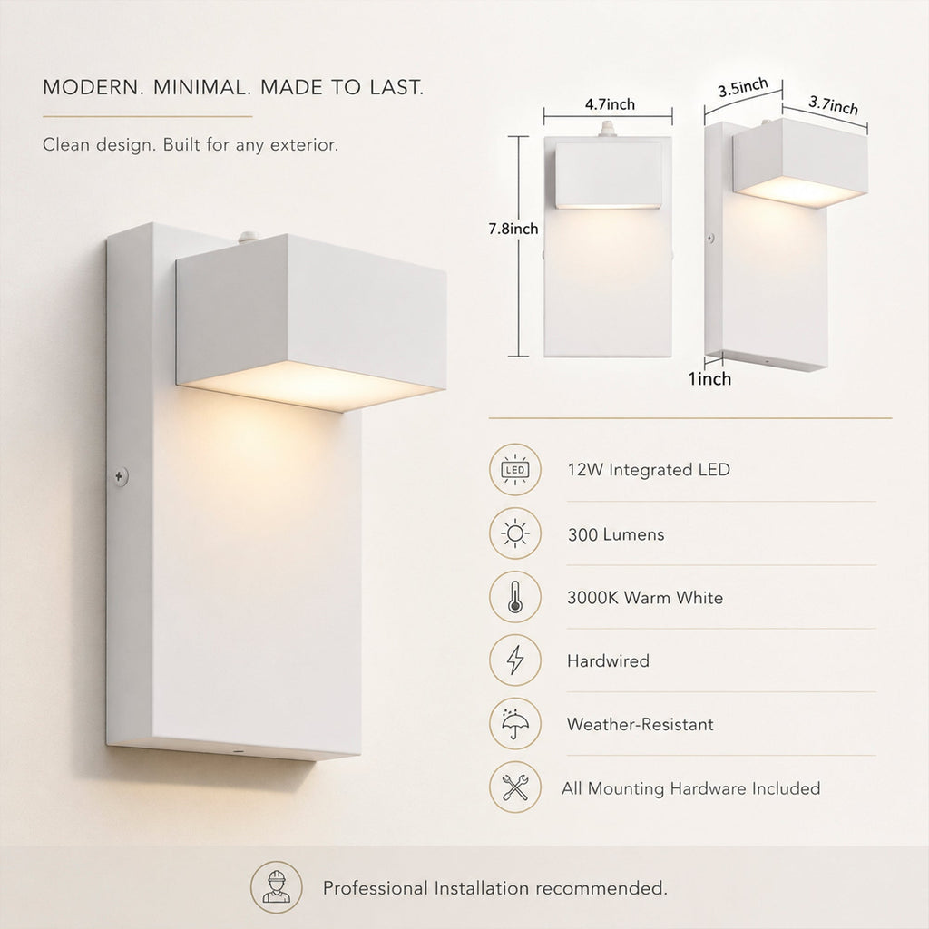 7.8" White Dusk-to-Dawn Integrated LED Outdoor Wall Light