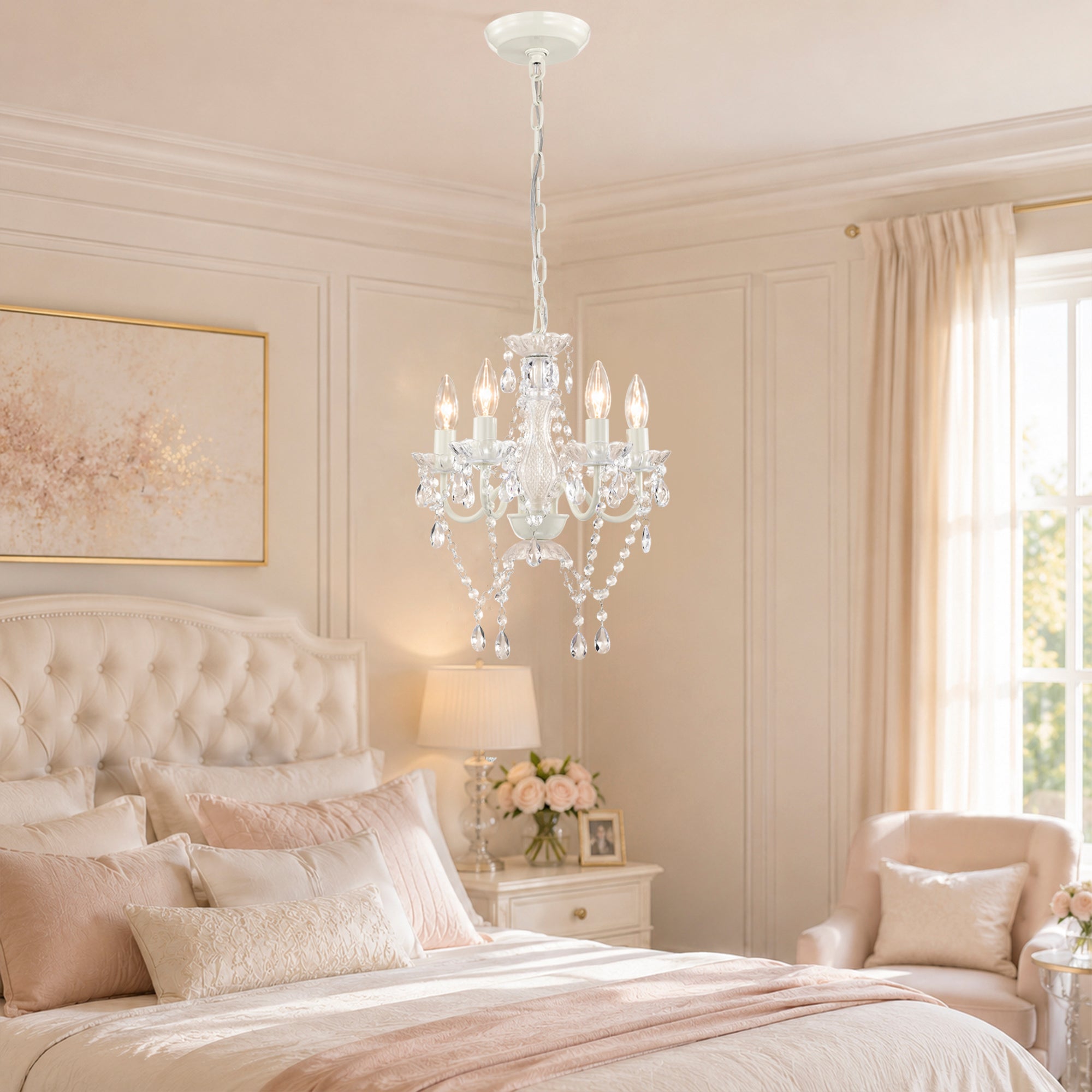 4-Light Acrylic Crystal Chandelier with Adjustable Chain